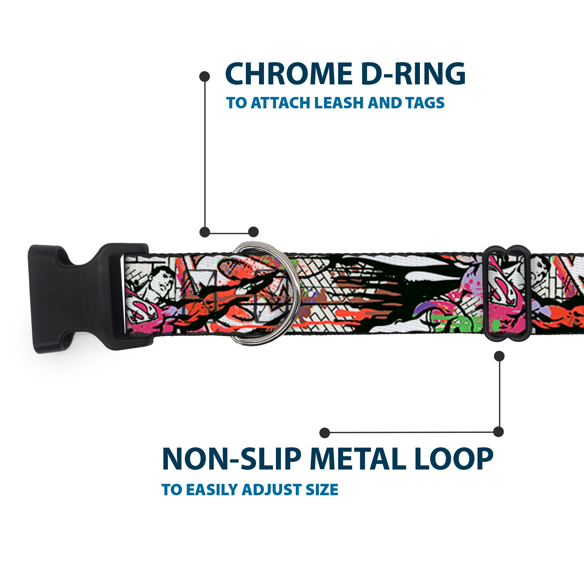 Plastic Clip Collar - Superman Color Flying Bricks Scene Plastic Clip Collars DC Comics