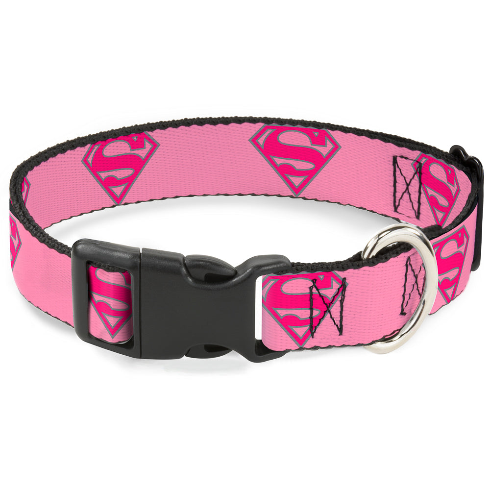 Plastic Clip Collar - Superman Shield Pink Plastic Clip Collars DC Comics