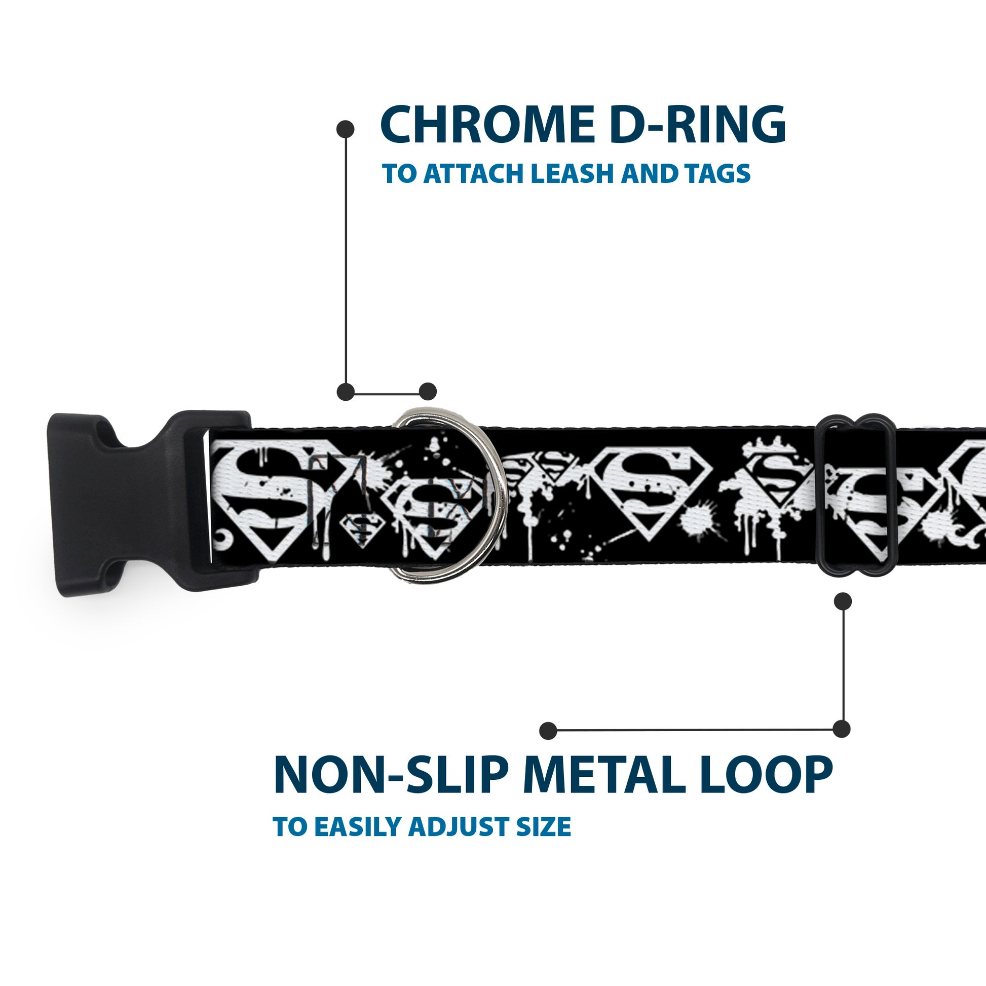 Plastic Clip Collar - Superman Shield Splatter Black/White Plastic Clip Collars DC Comics