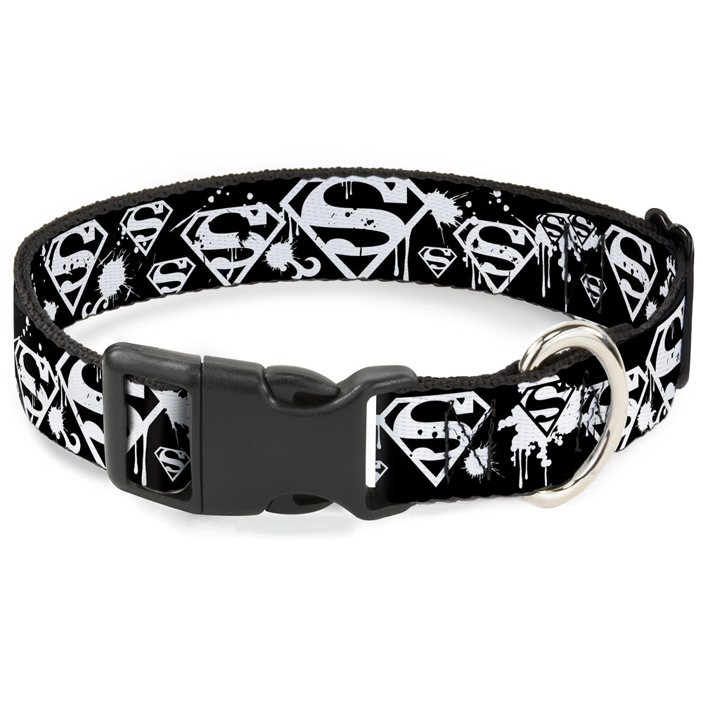Plastic Clip Collar - Superman Shield Splatter Black/White Plastic Clip Collars DC Comics