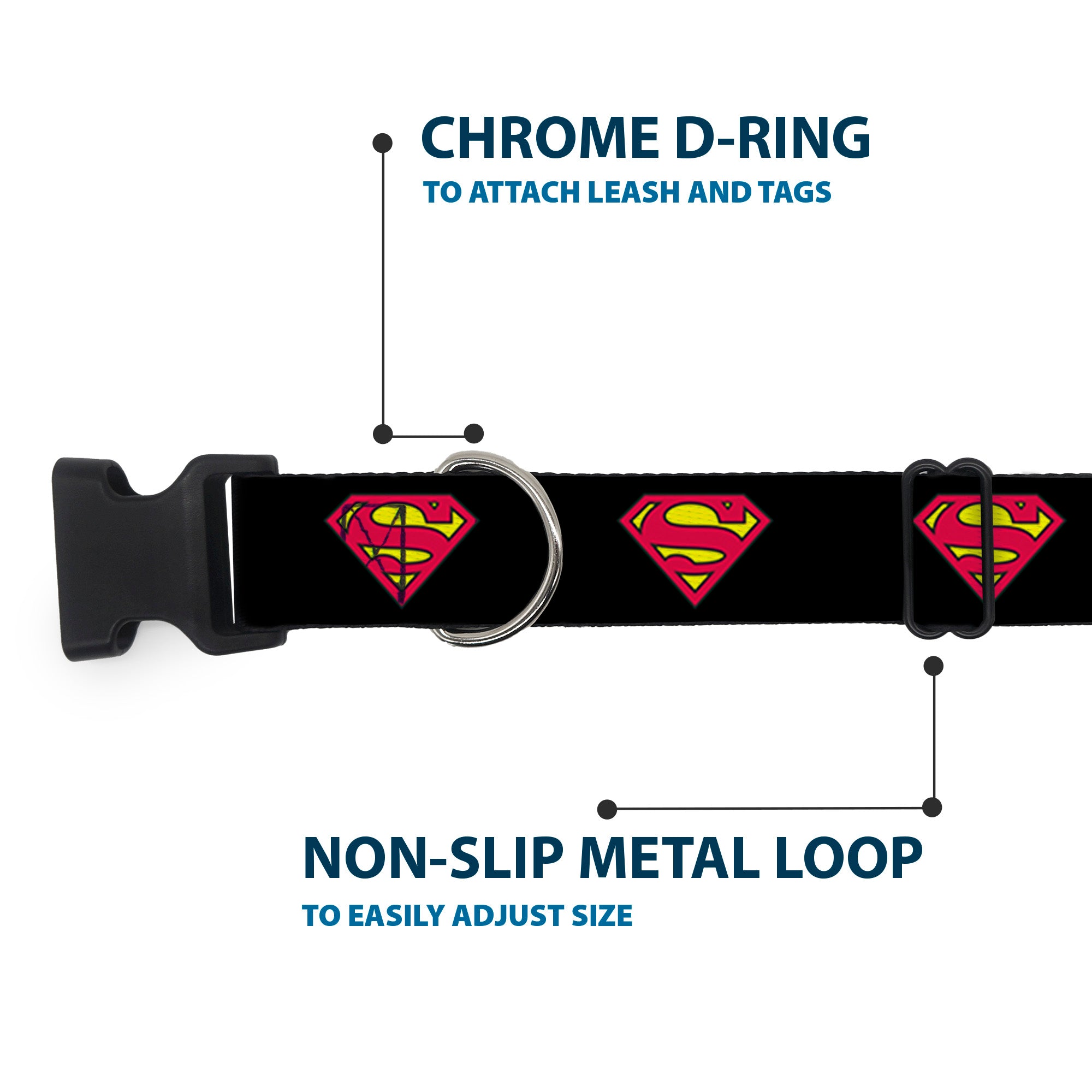 Plastic Clip Collar - Superman Shield Black Plastic Clip Collars DC Comics
