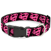 Plastic Clip Collar - Diagonal Superman Logo w/Hearts Black/Pink Plastic Clip Collars DC Comics