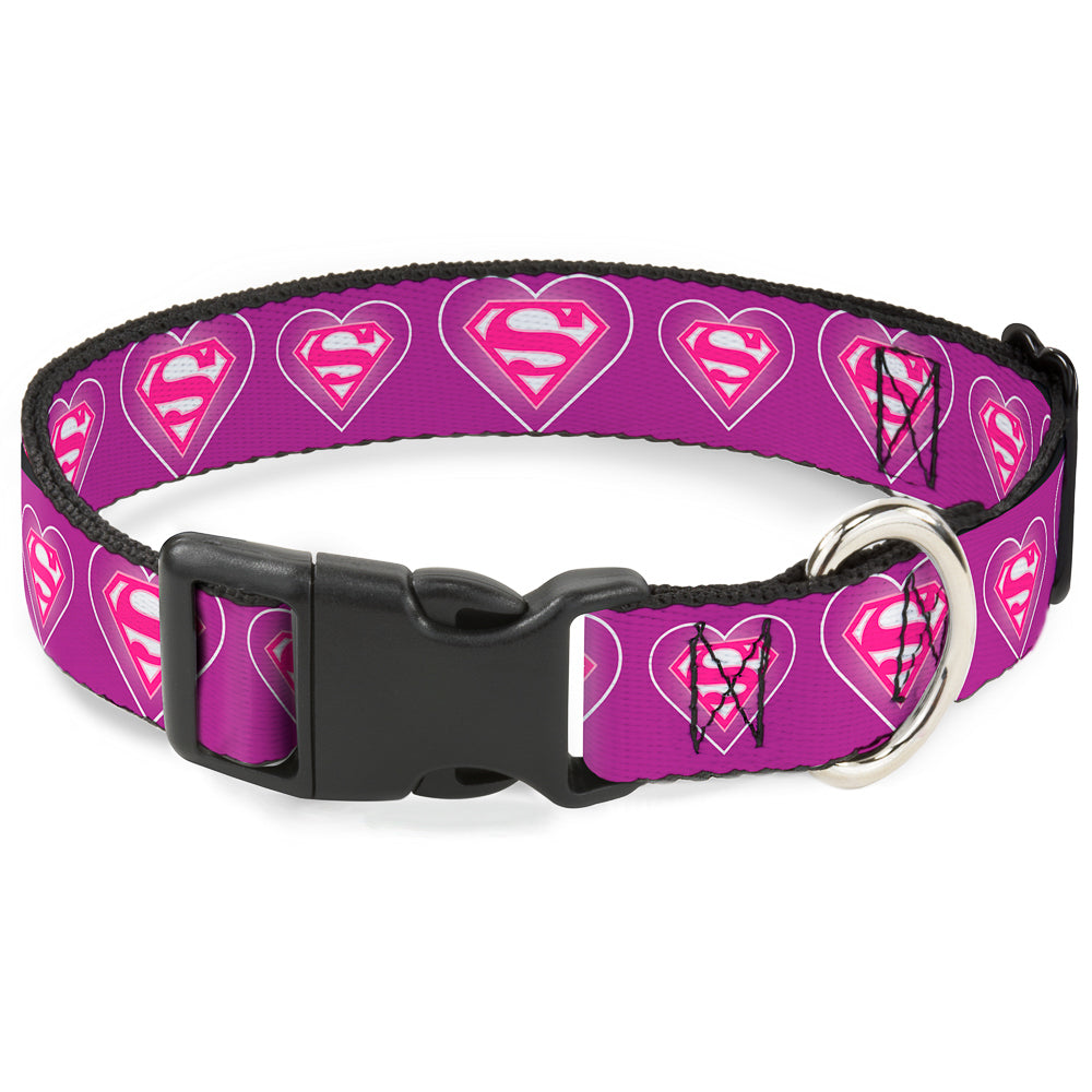Plastic Clip Collar - Superman Logo in Heart Purple/White/Pink Plastic Clip Collars DC Comics
