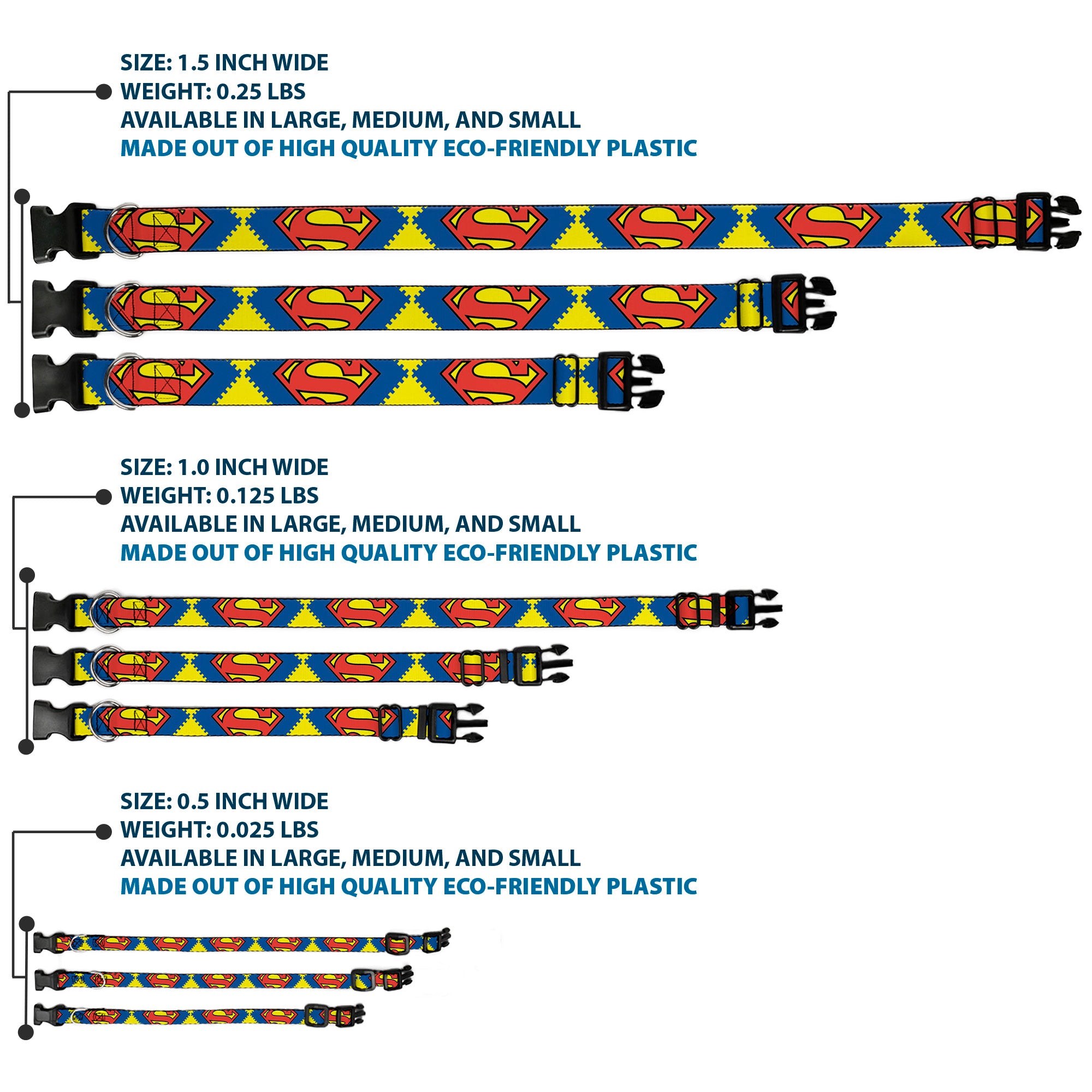 Plastic Clip Collar - Jagged Superman Shield CLOSE-UP Yellow/Blue/Red Plastic Clip Collars DC Comics