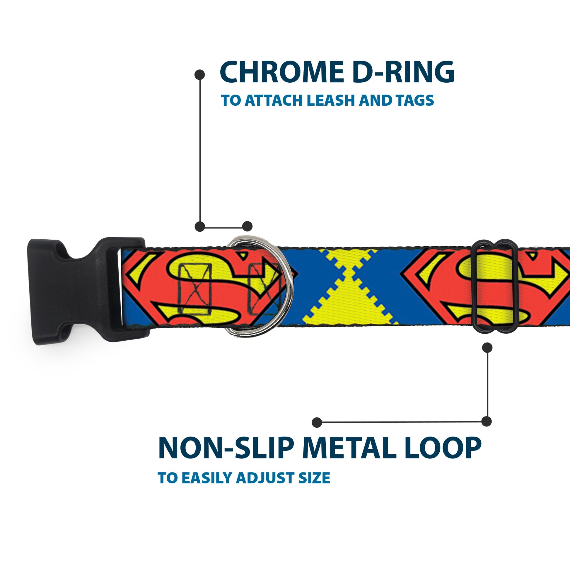 Plastic Clip Collar - Jagged Superman Shield CLOSE-UP Yellow/Blue/Red Plastic Clip Collars DC Comics