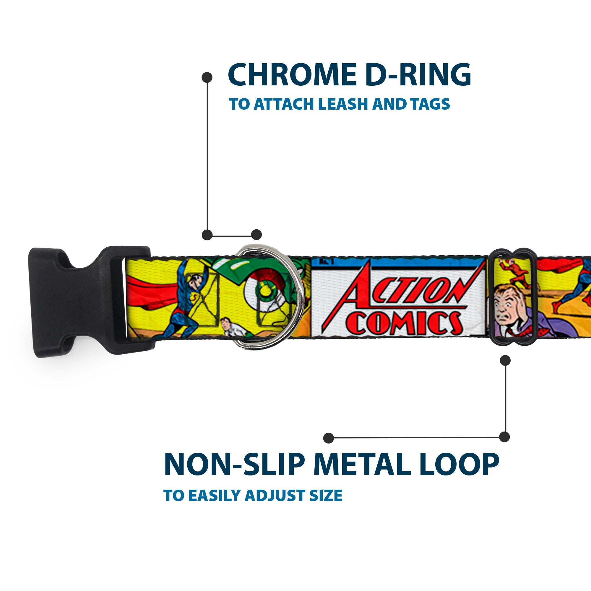 Plastic Clip Collar - Classic ACTION COMICS Issue #1 Cover Superman Lifting Car Stacked Plastic Clip Collars DC Comics