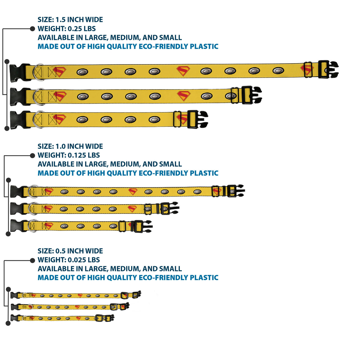 Plastic Clip Collar - Superman Krypto Collar Icons Yellows/Red/Grays Dog Collars Plastic Clip Side Release DC Comics