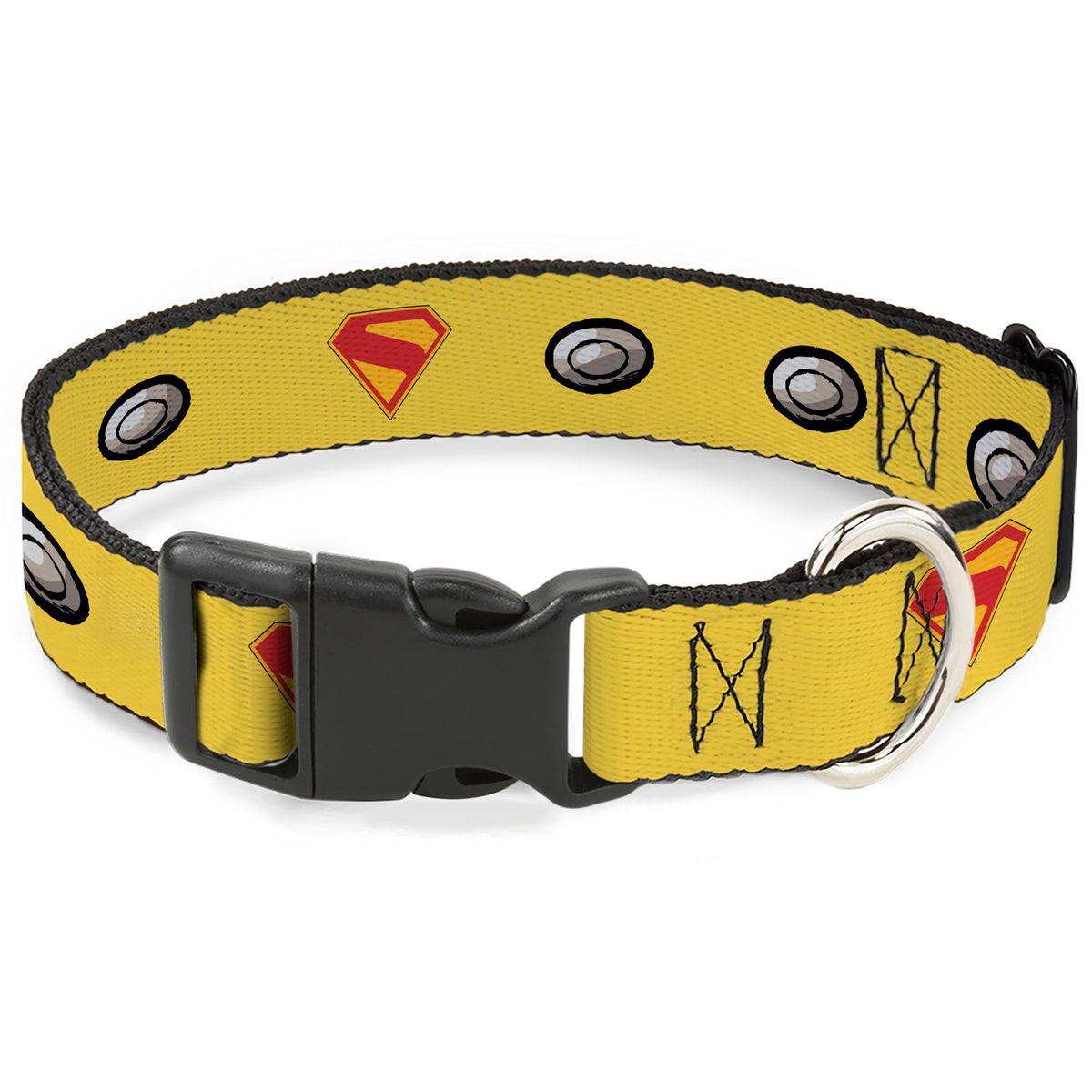 Plastic Clip Collar - Superman Krypto Collar Icons Yellows/Red/Grays Dog Collars Plastic Clip Side Release DC Comics