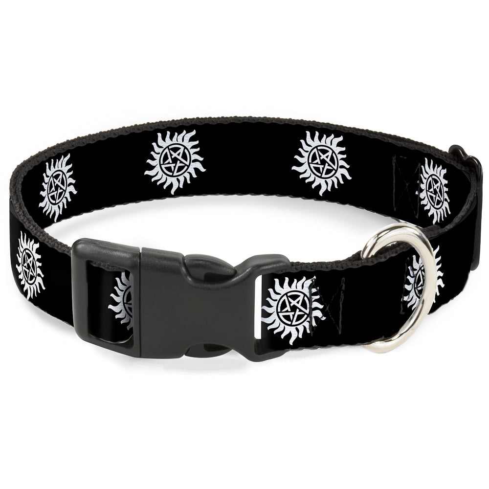 Plastic Clip Collar - Winchester Pentagram Repeat Black/White Plastic Clip Collars Supernatural