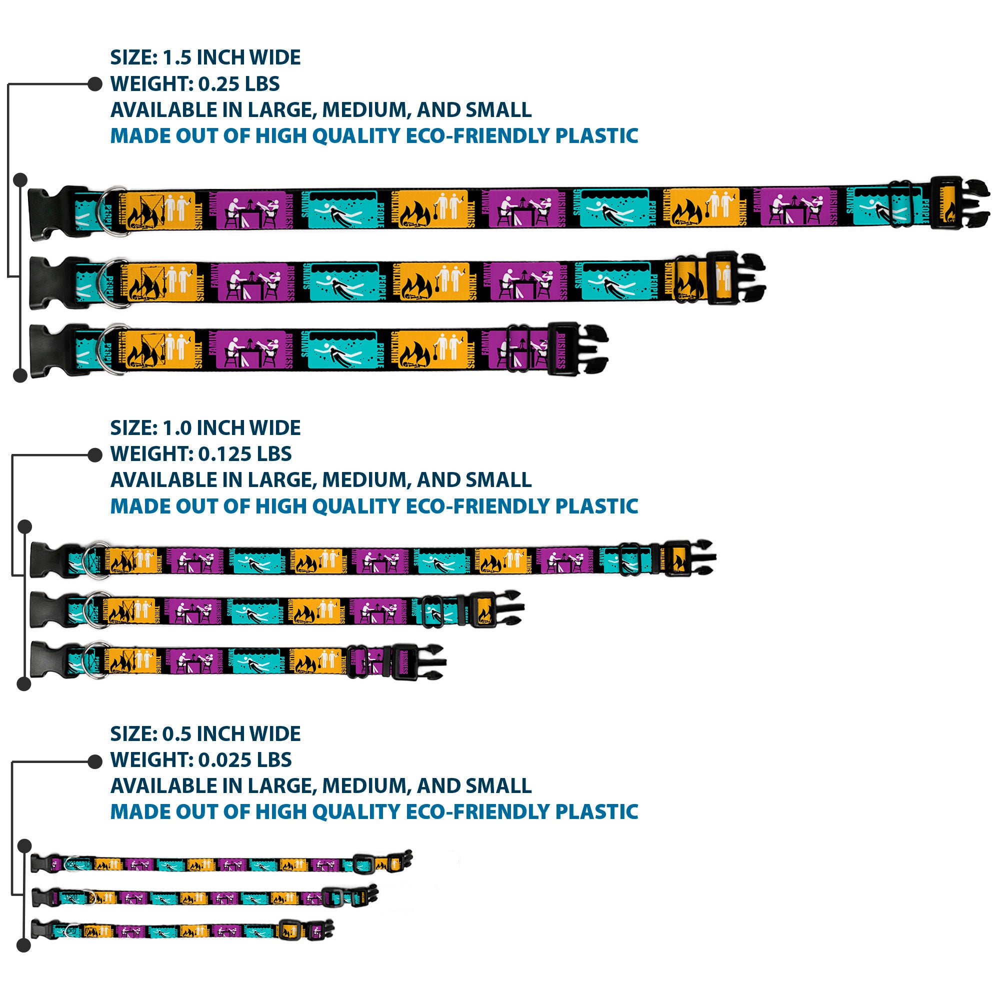 Plastic Clip Collar - Supernatural SAVING PEOPLE-HUNTING THINGS-FAMILY BUSINESS Blocks Black/Teal/Gold/Purple/White Plastic Clip Collars Supernatural
