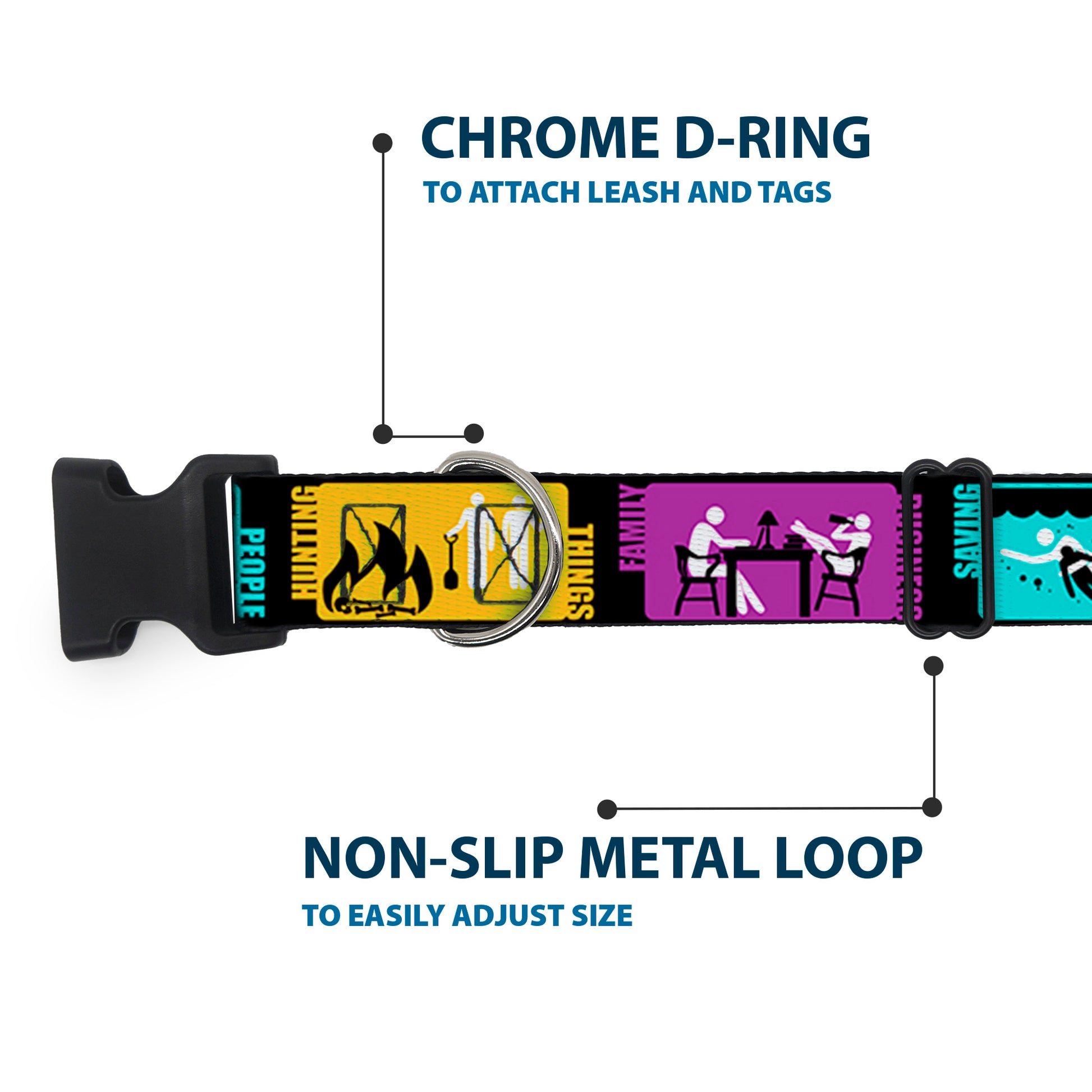 Plastic Clip Collar - Supernatural SAVING PEOPLE-HUNTING THINGS-FAMILY BUSINESS Blocks Black/Teal/Gold/Purple/White Plastic Clip Collars Supernatural