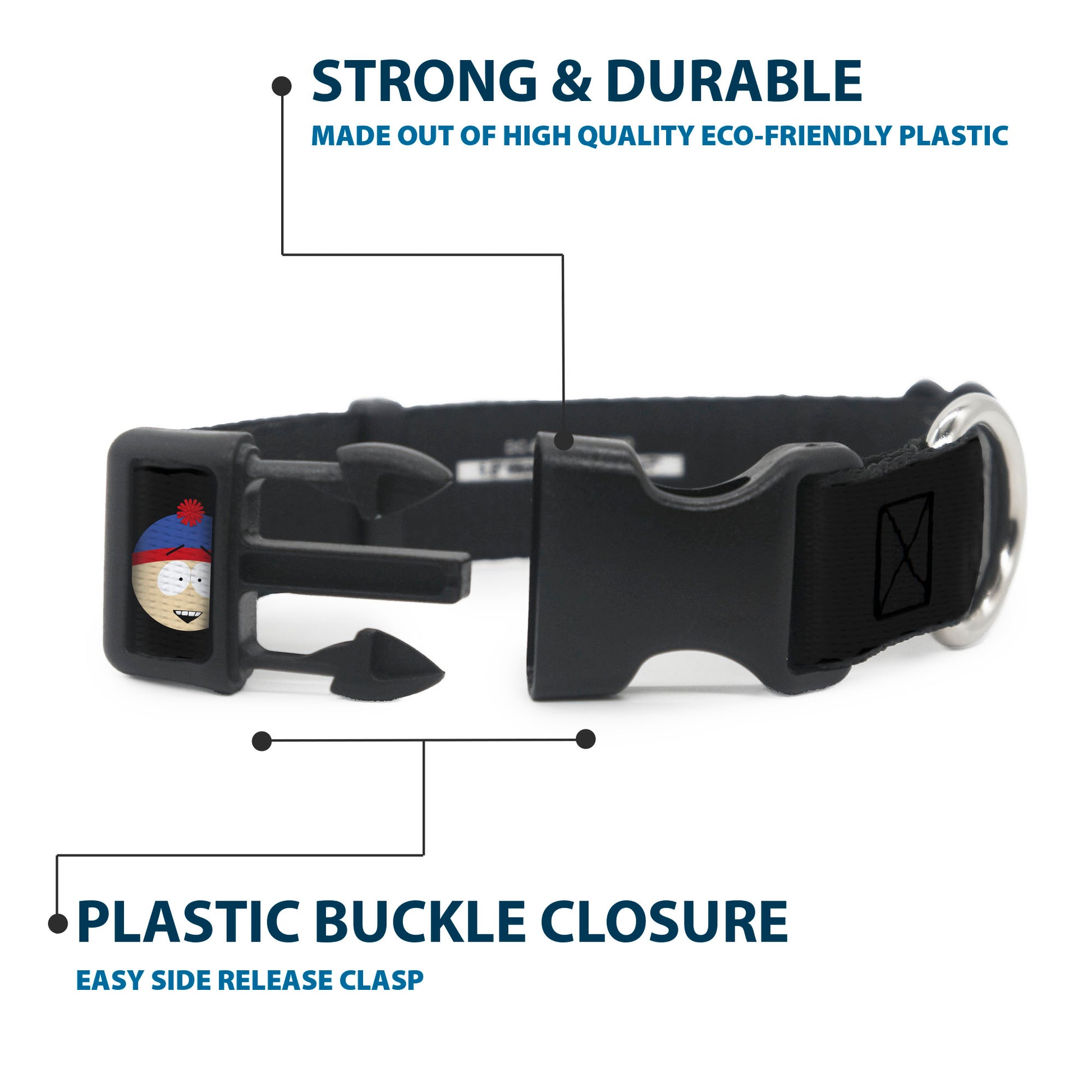 Plastic Clip Collar - South Park Boys Face Repeat Black Plastic Clip Collars South Park