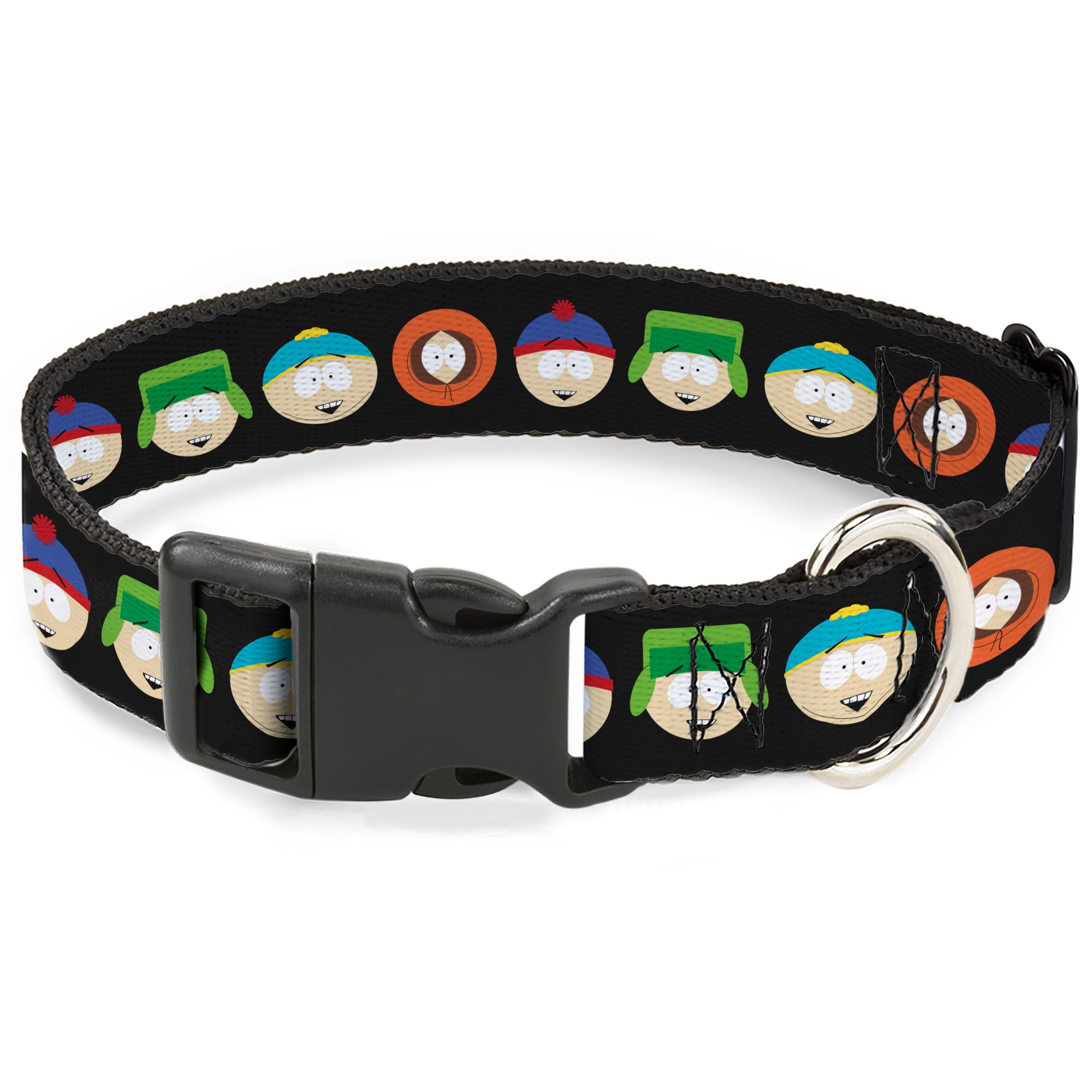 Plastic Clip Collar - South Park Boys Face Repeat Black Plastic Clip Collars South Park