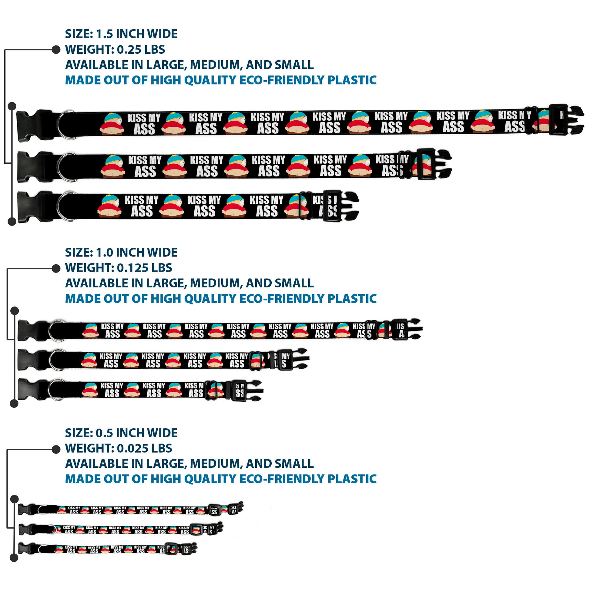 Plastic Clip Collar - South Park Cartman Pants KISS MY ASS Pose Black/White Plastic Clip Collars South Park