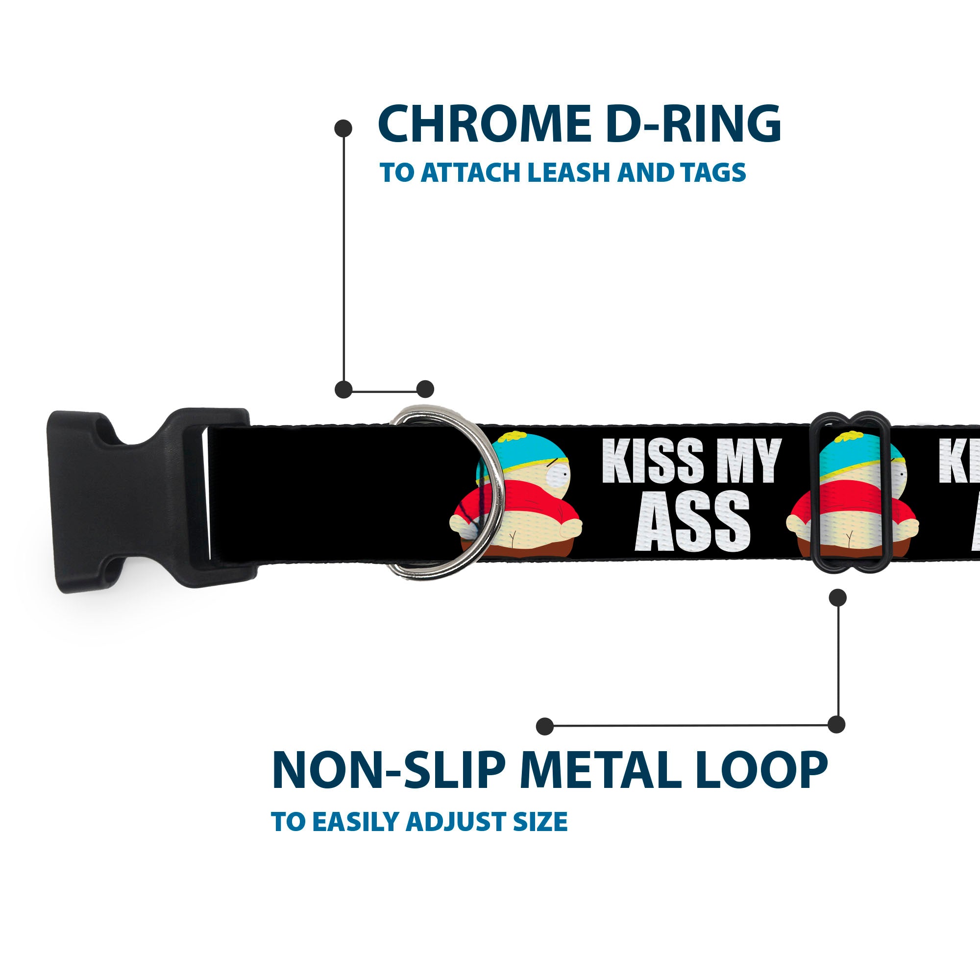 Plastic Clip Collar - South Park Cartman Pants KISS MY ASS Pose Black/White Plastic Clip Collars South Park