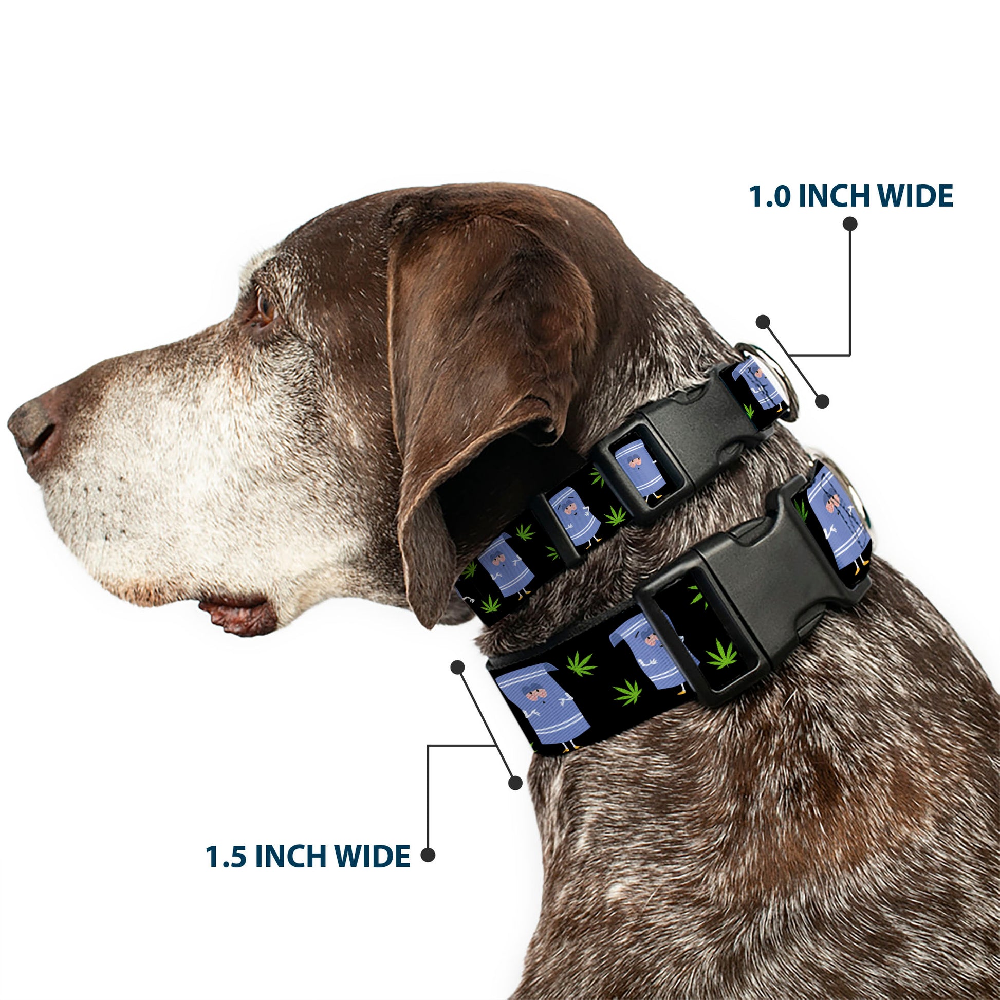 Plastic Clip Collar - South Park Towlie and Scattered Pot Leaves Black Plastic Clip Collars South Park