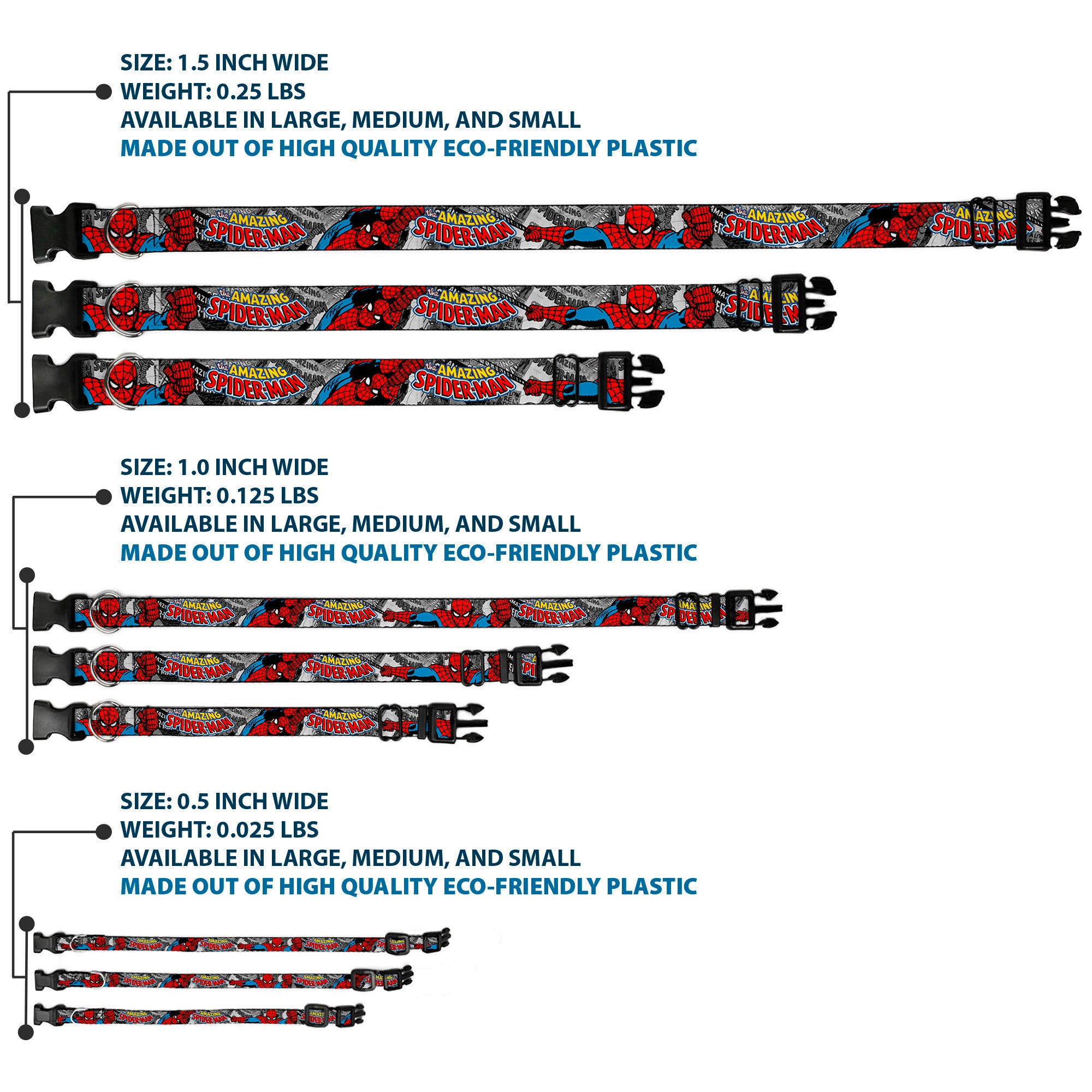 Plastic Clip Collar - THE AMAZING SPIDER-MAN Stacked Comic Books/Action Poses Plastic Clip Collars Marvel Comics
