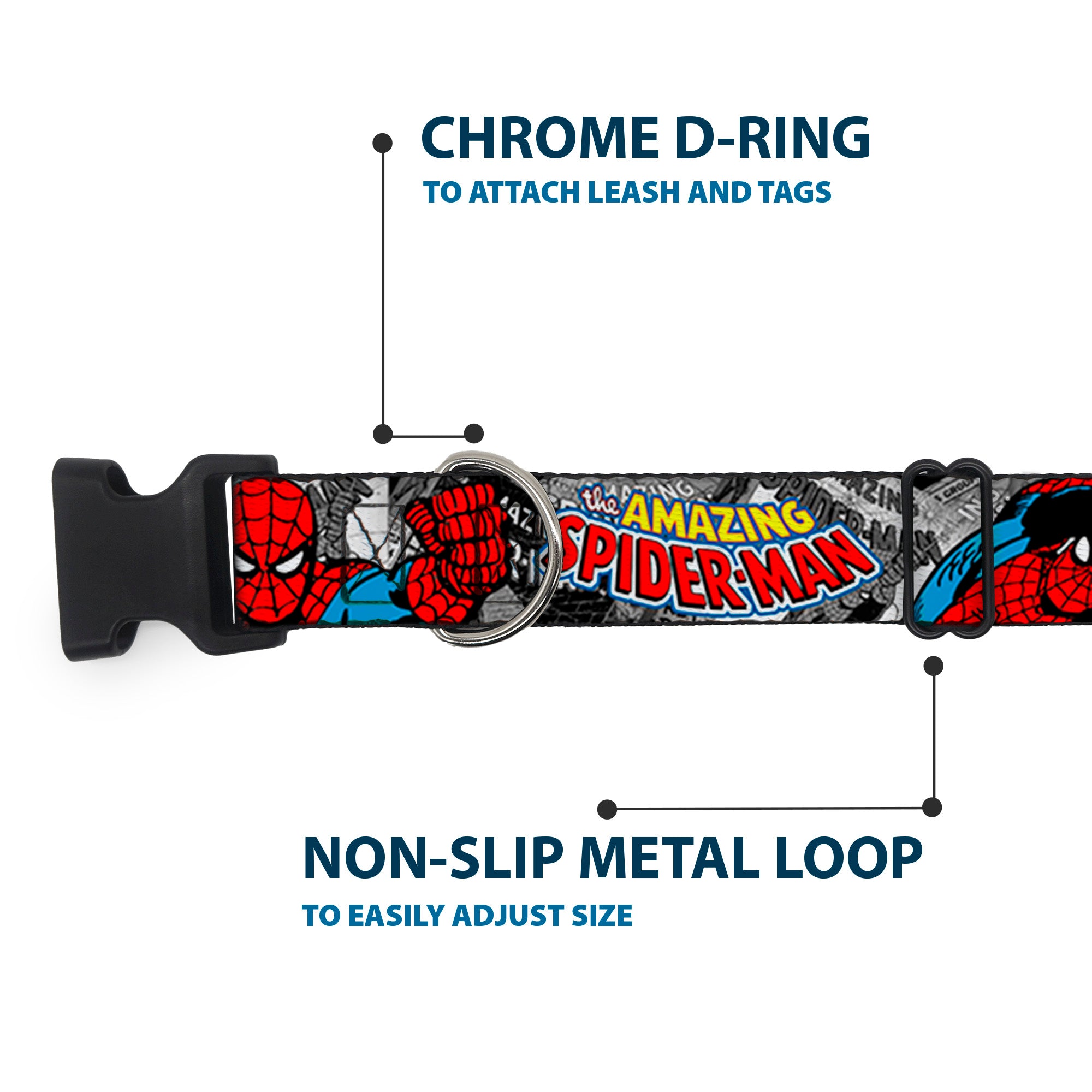 Plastic Clip Collar - THE AMAZING SPIDER-MAN Stacked Comic Books/Action Poses Plastic Clip Collars Marvel Comics