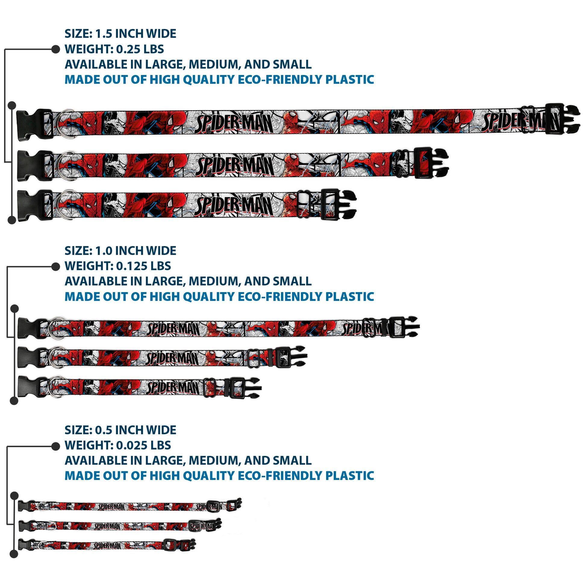 Plastic Clip Collar - SPIDER-MAN Action Poses/Comic Scenes White/Black/Red Plastic Clip Collars Marvel Comics