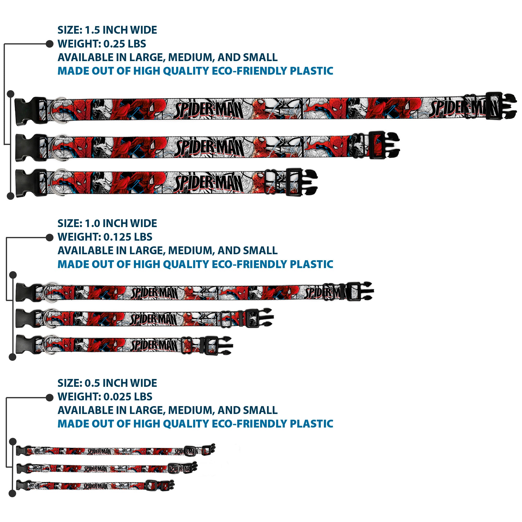 Plastic Clip Collar - SPIDER-MAN Action Poses/Comic Scenes White/Black/Red Plastic Clip Collars Marvel Comics