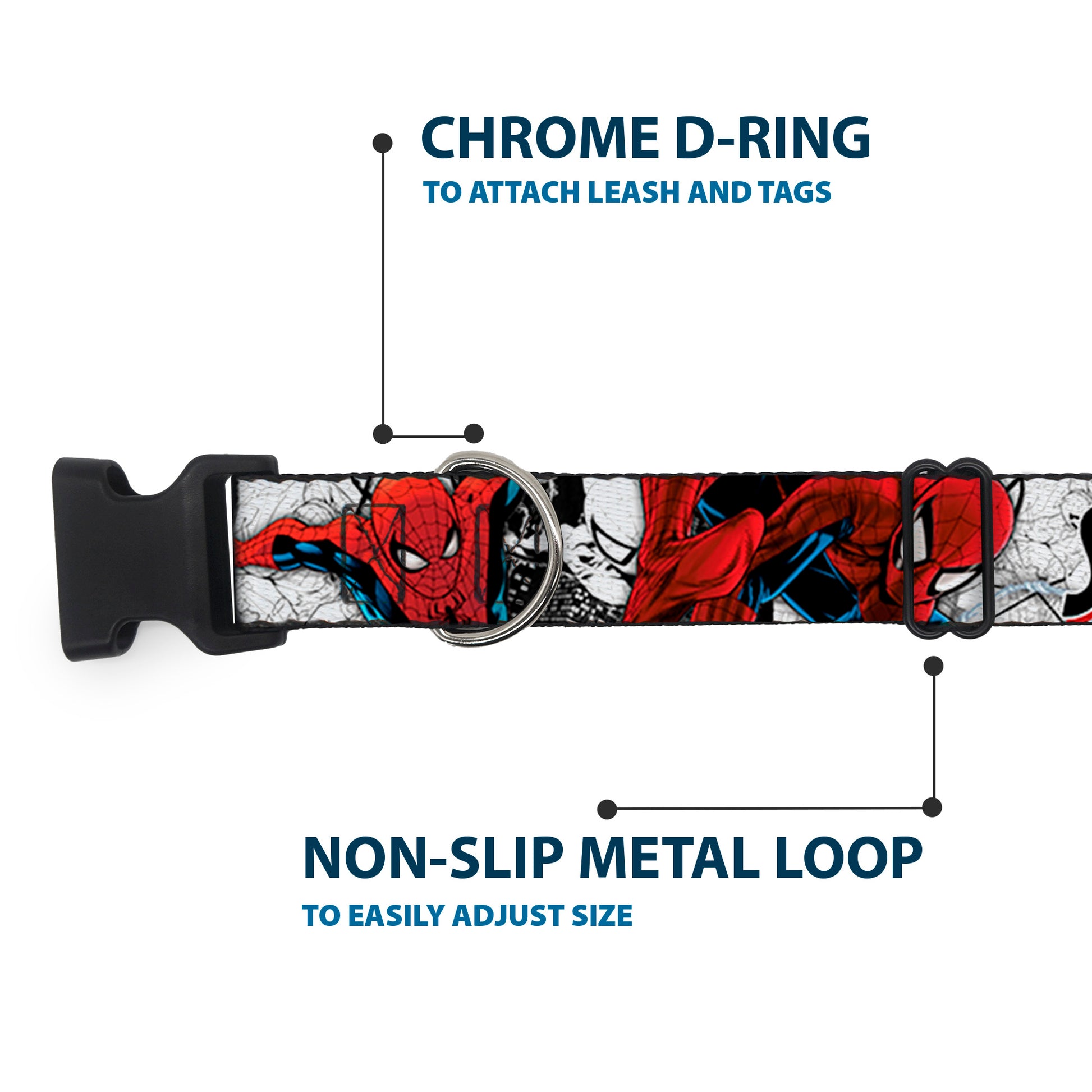 Plastic Clip Collar - SPIDER-MAN Action Poses/Comic Scenes White/Black/Red Plastic Clip Collars Marvel Comics