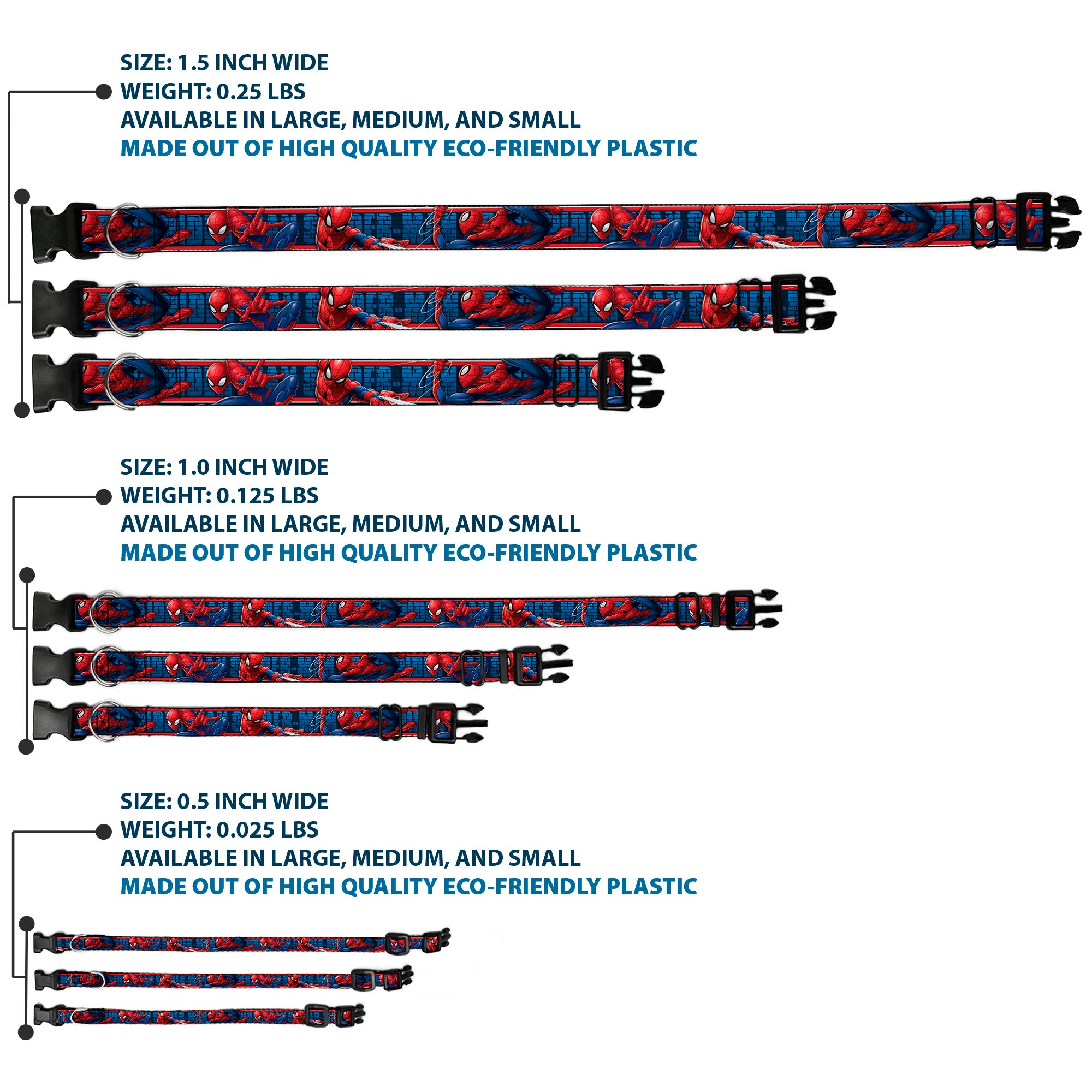 Plastic Clip Collar - SPIDER-MAN 3-Action Poses/Bricks/Stripe Blues/Red/White Plastic Clip Collars Marvel Comics
