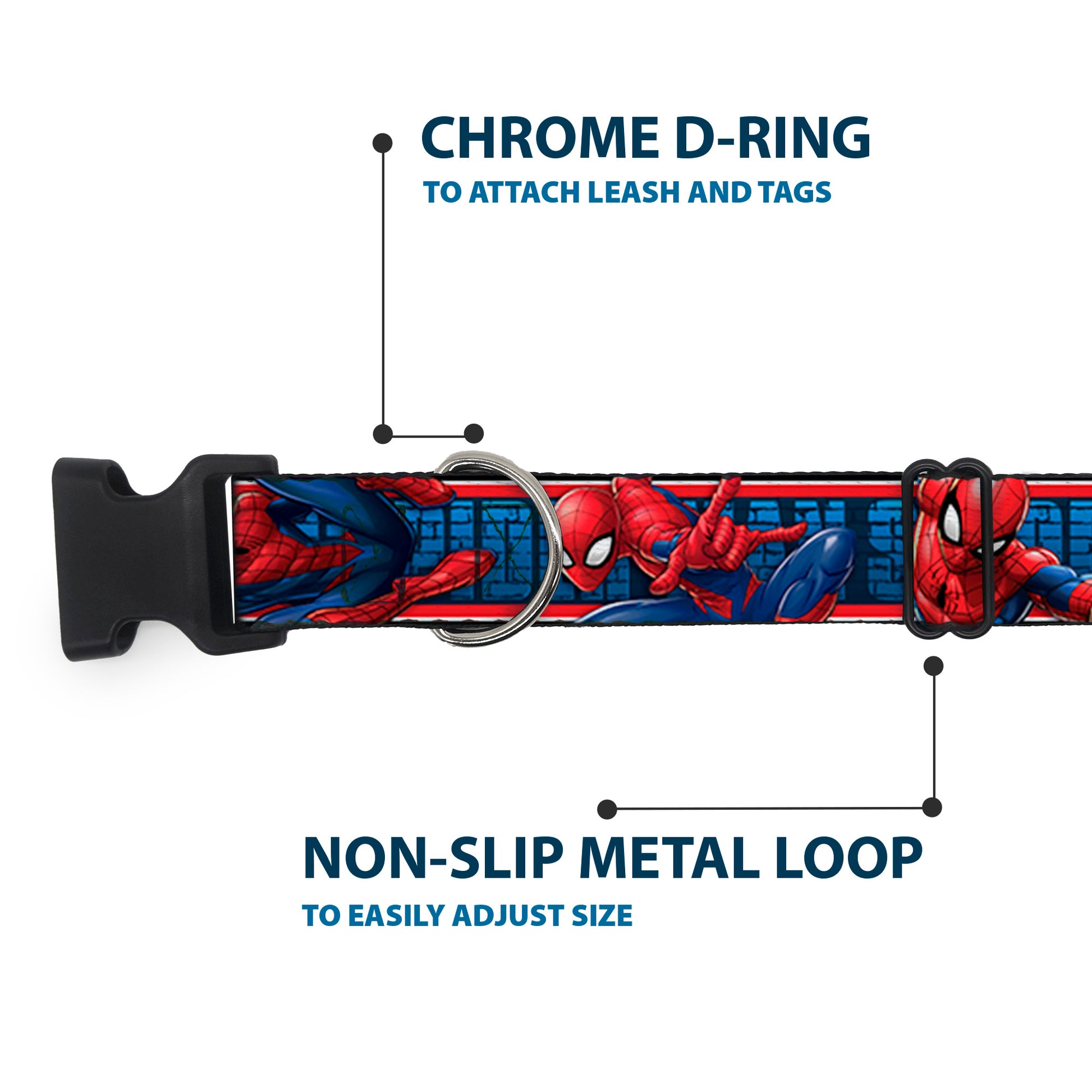 Plastic Clip Collar - SPIDER-MAN 3-Action Poses/Bricks/Stripe Blues/Red/White Plastic Clip Collars Marvel Comics