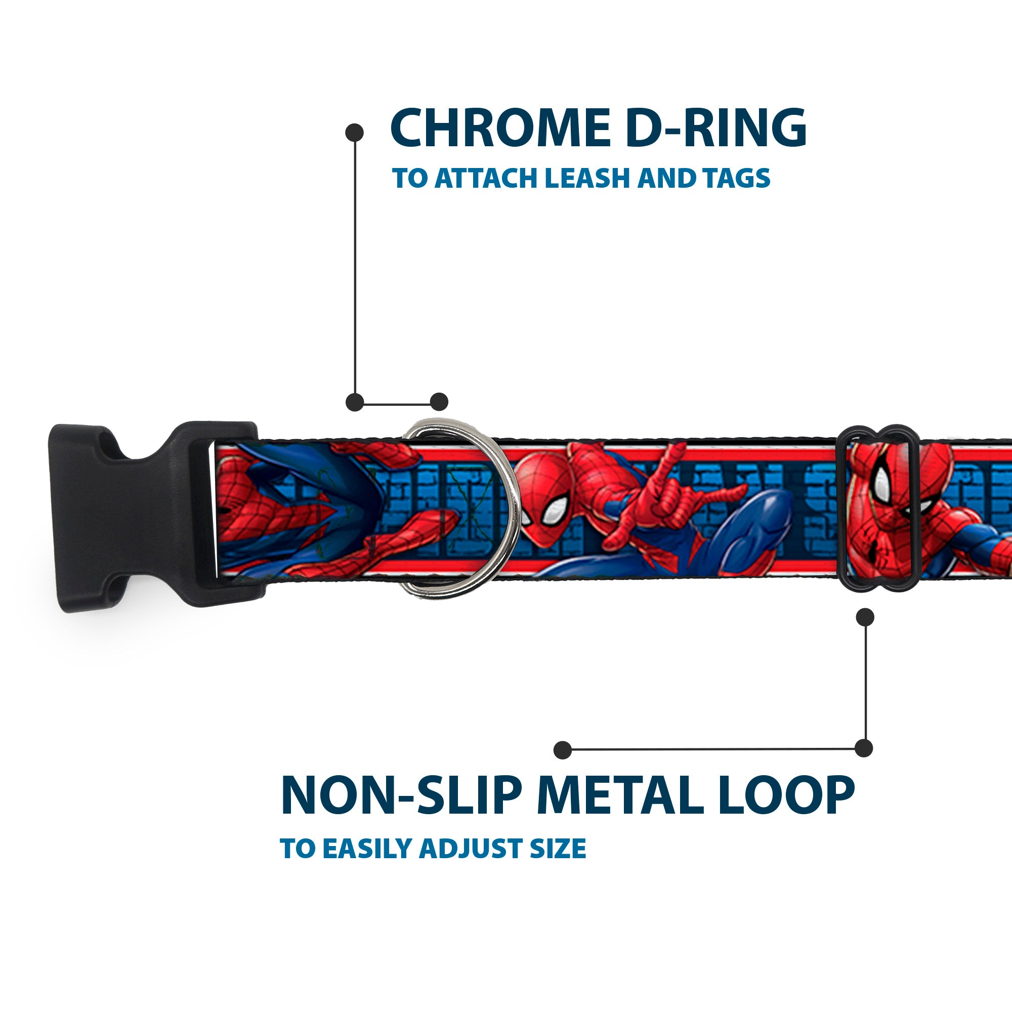 Plastic Clip Collar - SPIDER-MAN 3-Action Poses/Bricks/Stripe Blues/Red/White Plastic Clip Collars Marvel Comics