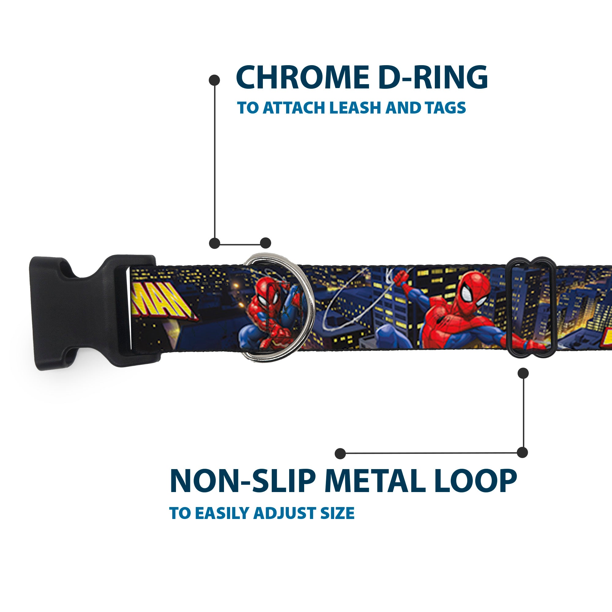 Plastic Clip Collar - SPIDER-MAN Title Logo and Action Skyline Poses Plastic Clip Collars Marvel Comics