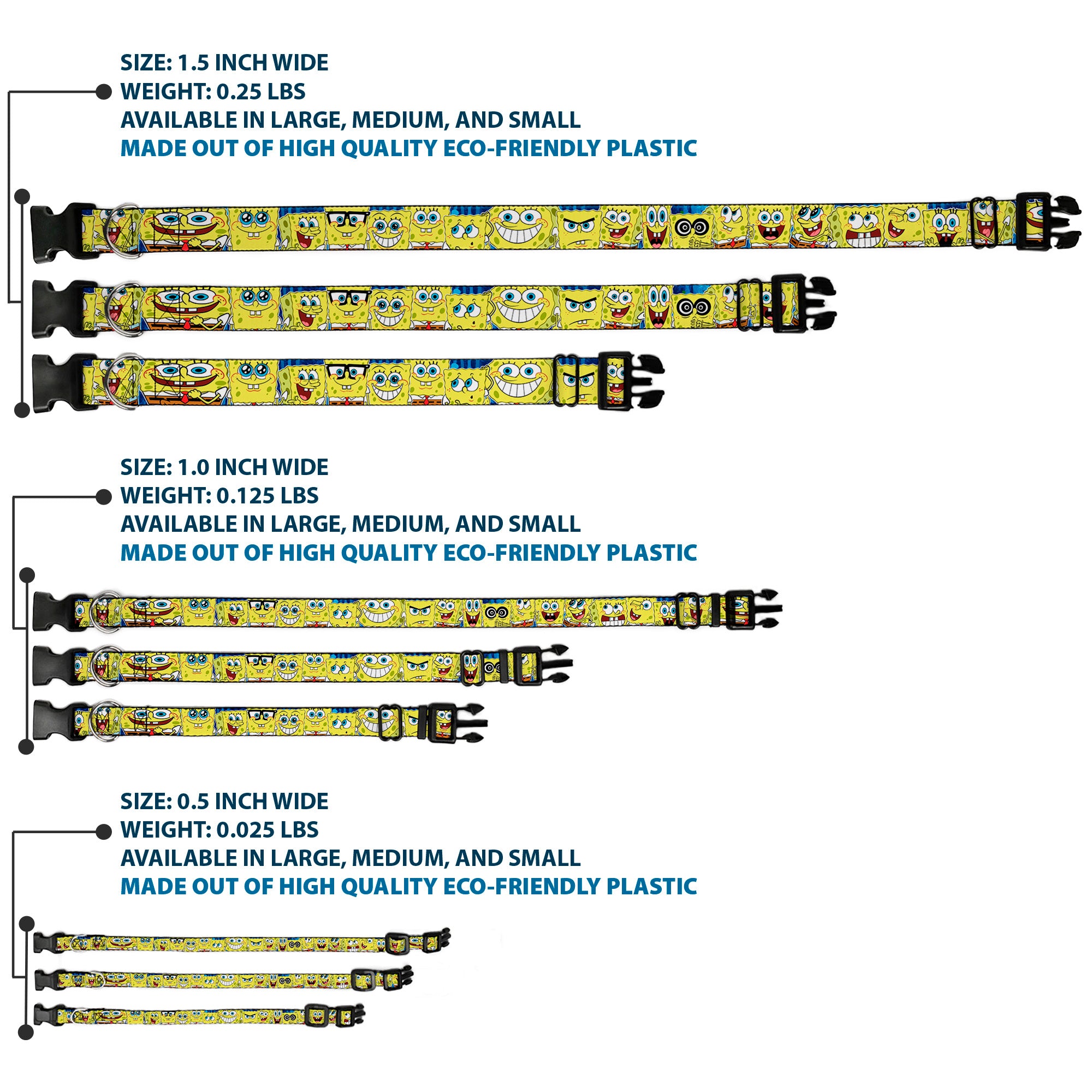 Plastic Clip Collar - SpongeBob Expressions Stripe Blue Plastic Clip Collars SpongeBob SquarePants