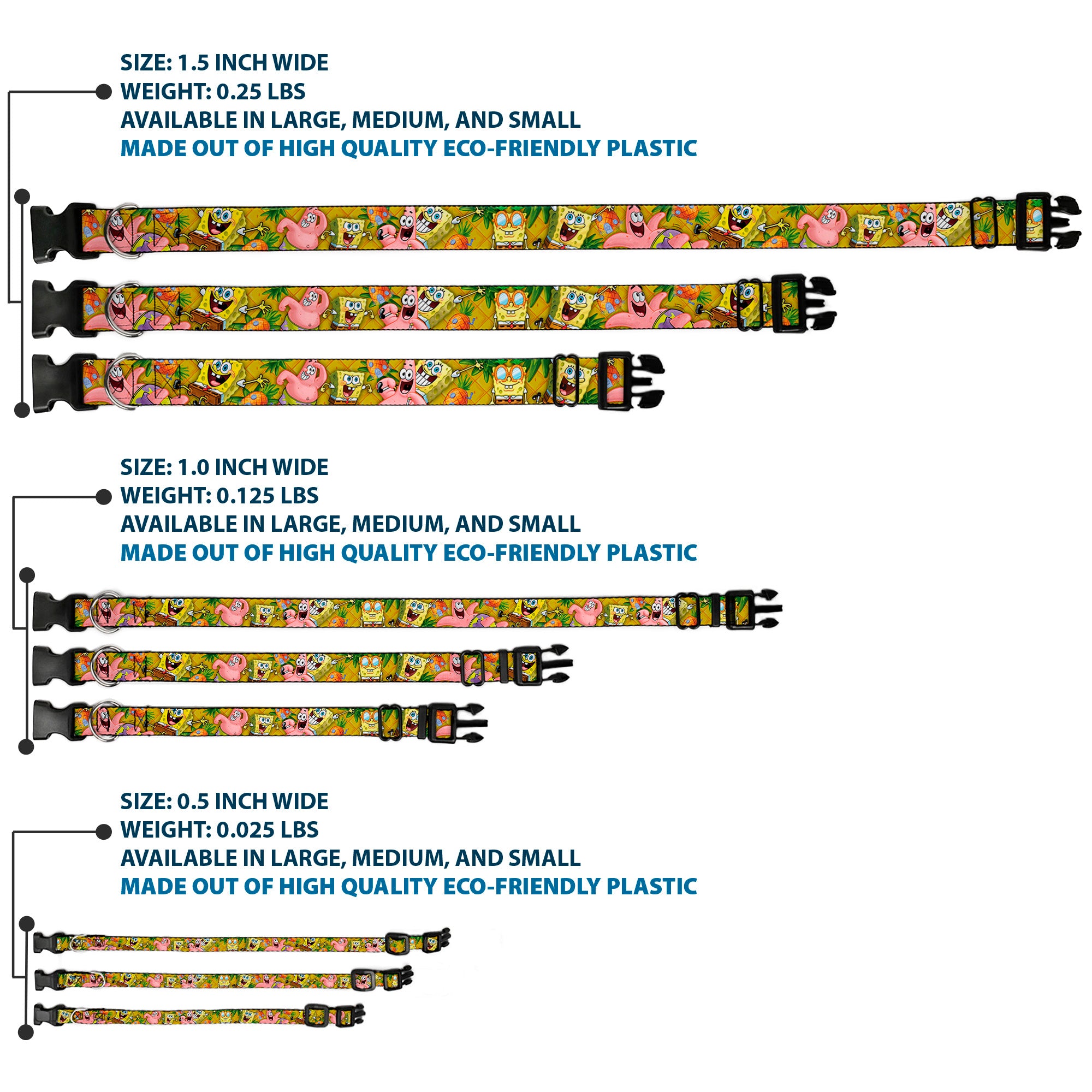 Plastic Clip Collar - SpongeBob & Patrick Starfish Poses Pineapple Gold Plastic Clip Collars SpongeBob SquarePants