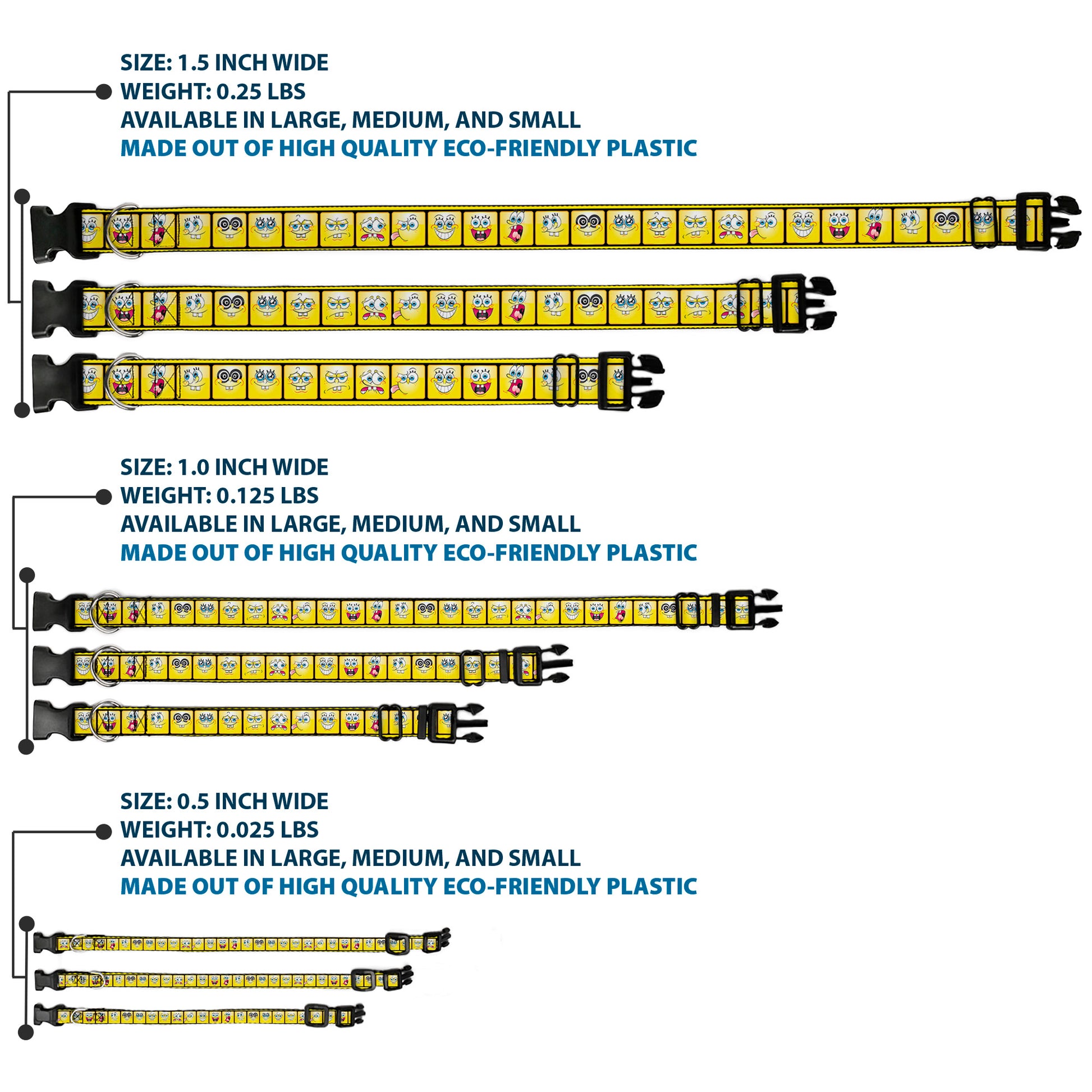 Plastic Clip Collar - SpongeBob 10-Expressions Filmstrip Yellows/Black/White Plastic Clip Collars SpongeBob SquarePants