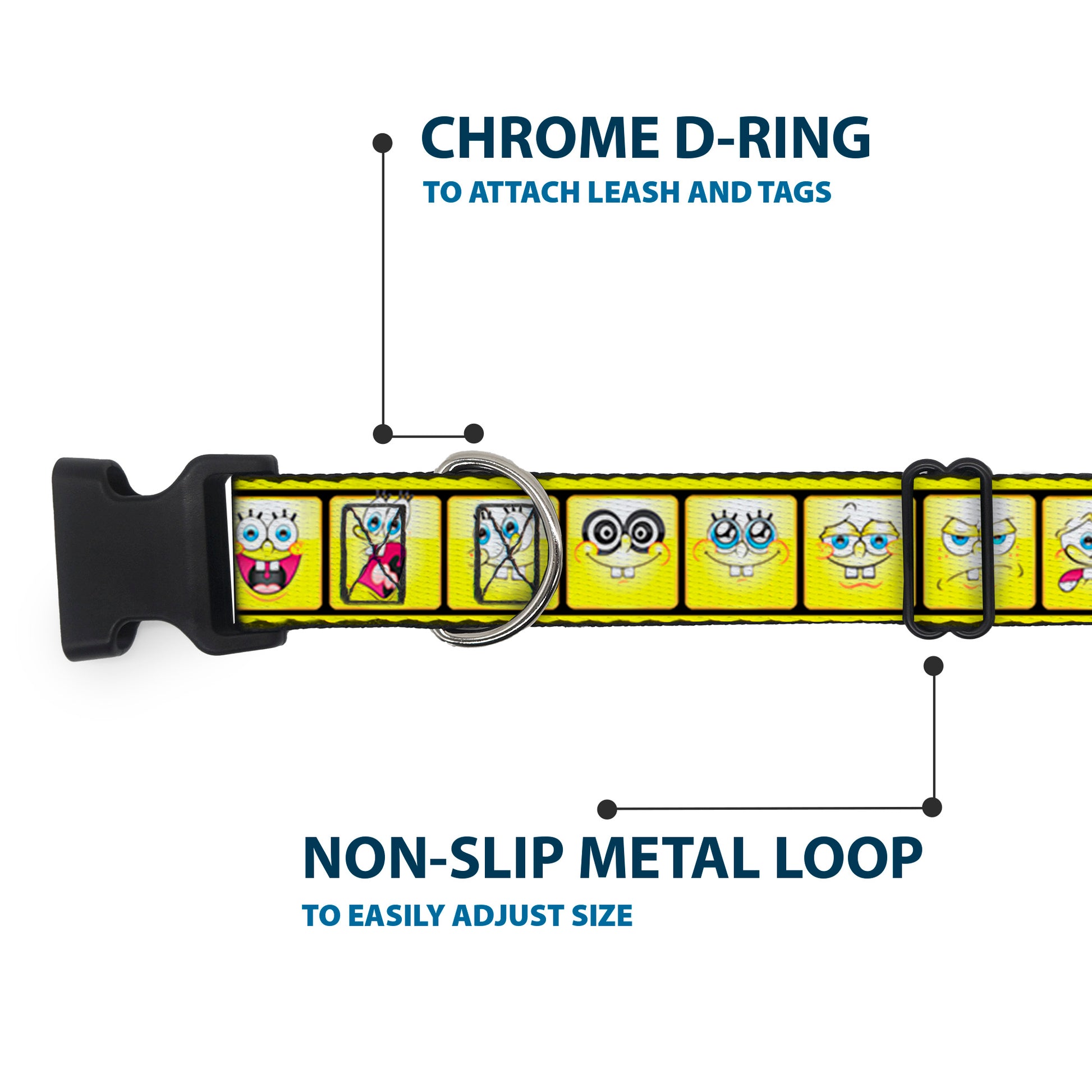 Plastic Clip Collar - SpongeBob 10-Expressions Filmstrip Yellows/Black/White Plastic Clip Collars SpongeBob SquarePants