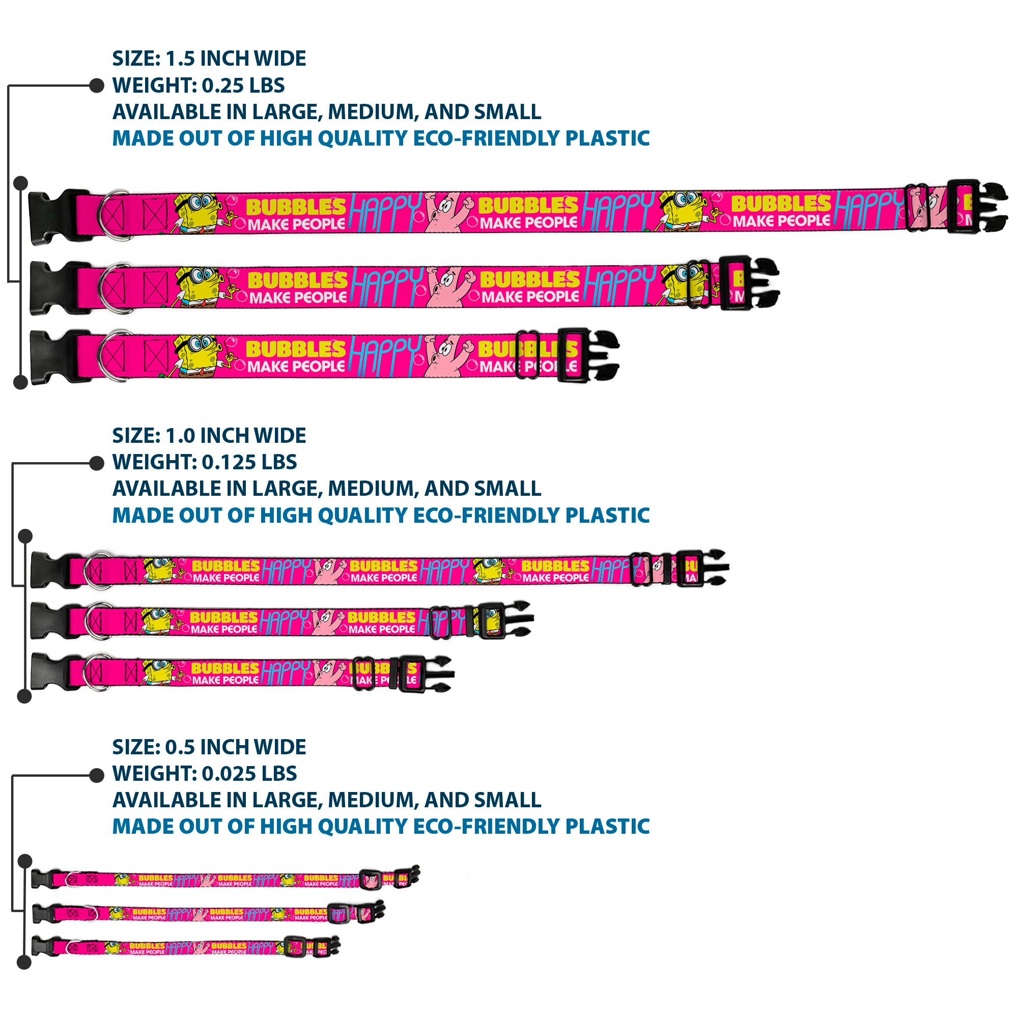 Plastic Clip Collar - Patrick Starfish Pose BUBBLES MAKE PEOPLE HAPPY Pink/Yellow/White/Blue Plastic Clip Collars SpongeBob SquarePants
