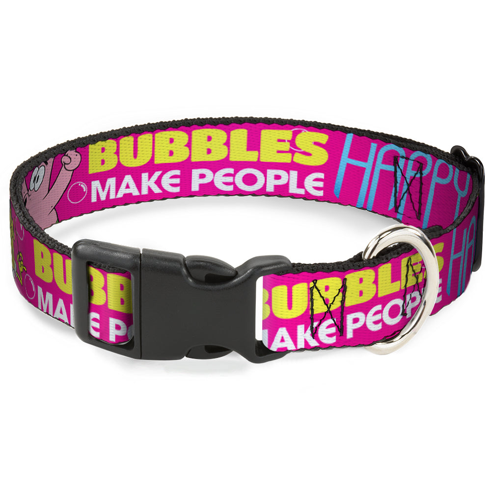 Plastic Clip Collar - Patrick Starfish Pose BUBBLES MAKE PEOPLE HAPPY Pink/Yellow/White/Blue Plastic Clip Collars SpongeBob SquarePants