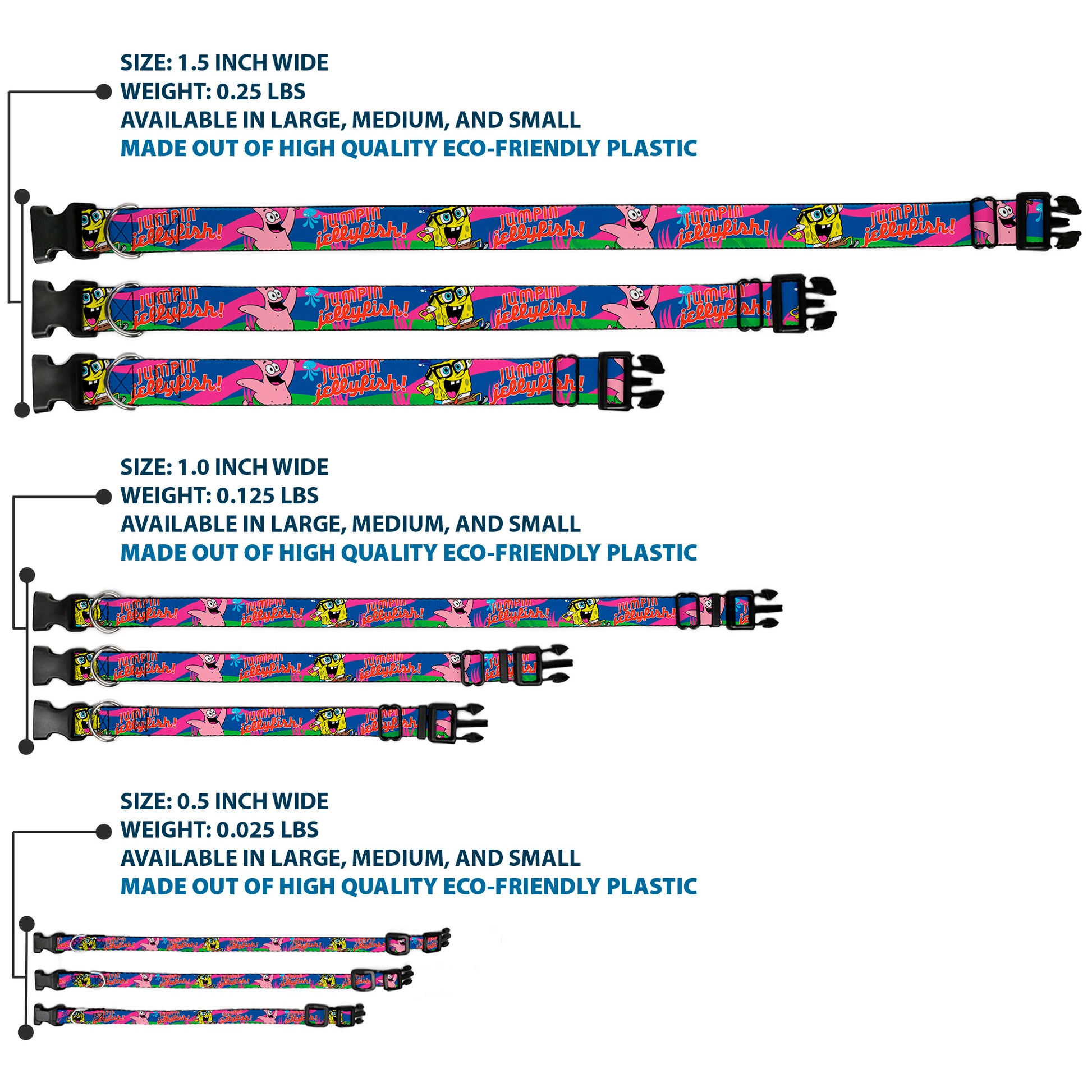 Plastic Clip Collar - Nerd SpongeBob & Patrick Starfish Running JUMPIN' JELLYFISH! Multi Color/Red Plastic Clip Collars SpongeBob SquarePants