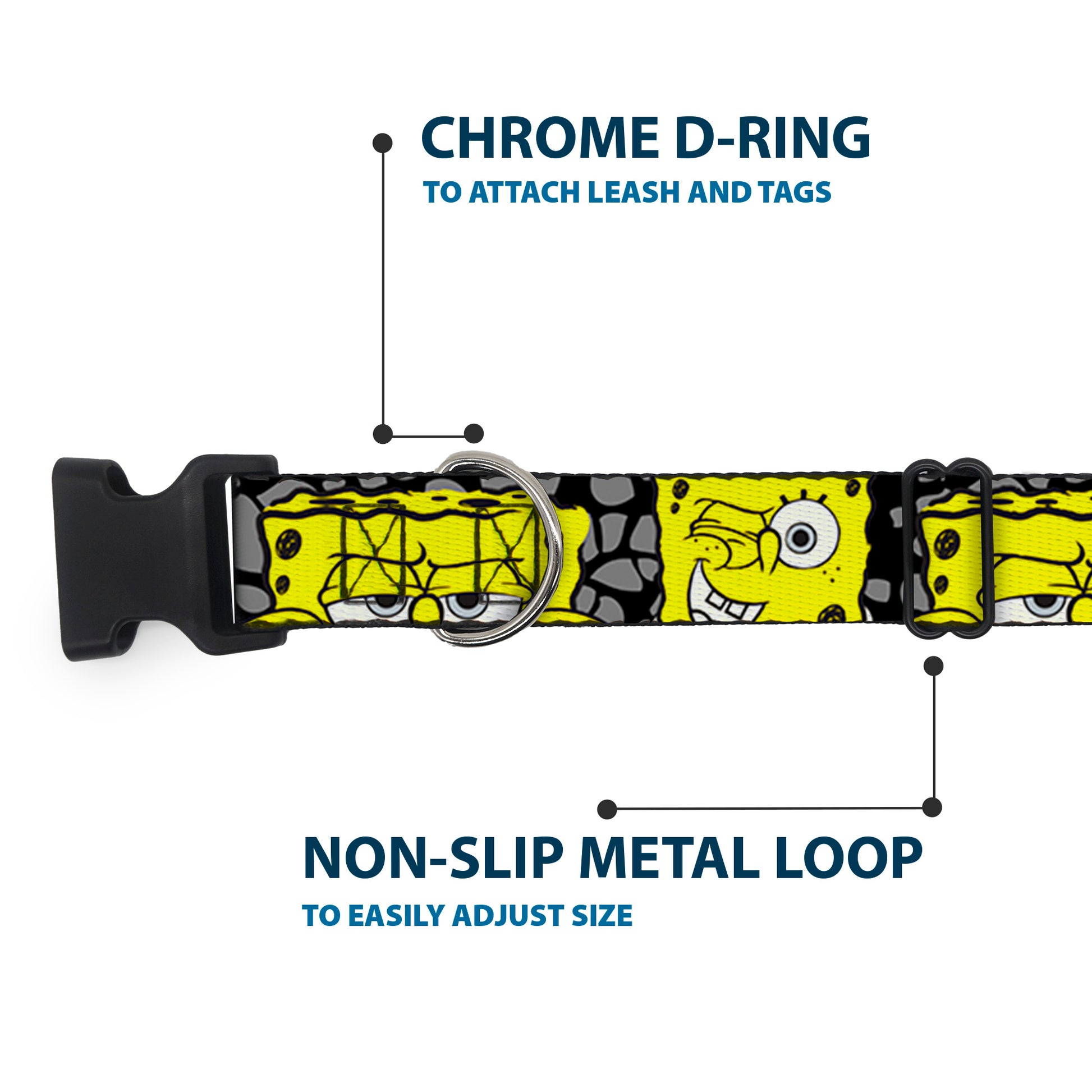 Plastic Clip Collar - SpongeBob 4-CLOSE-UP Expressions/Crackle Black/Gray/Yellow Plastic Clip Collars SpongeBob SquarePants