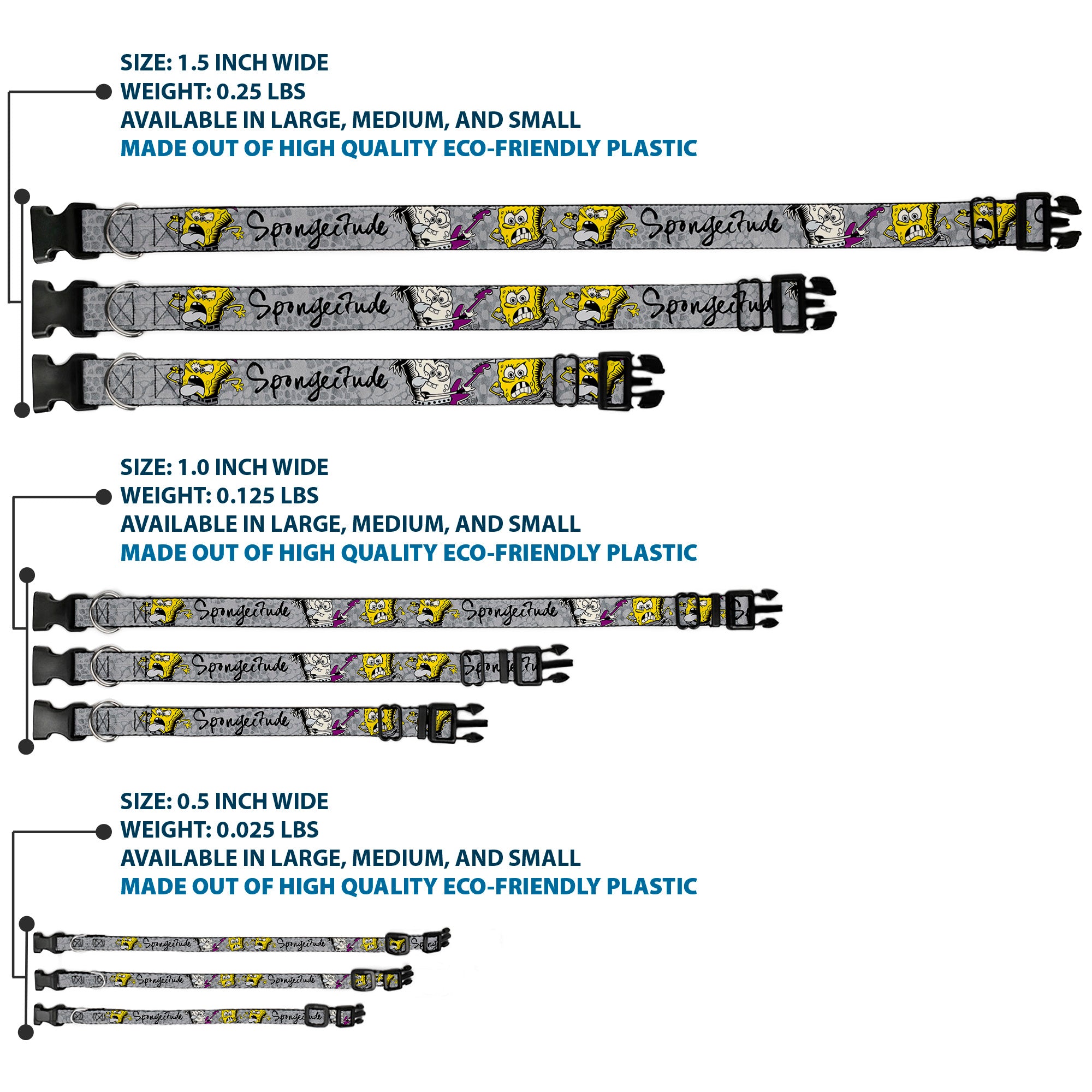 Plastic Clip Collar - SpongeBob 3-Poses SPONGEITUDE Grays/Black Plastic Clip Collars SpongeBob SquarePants