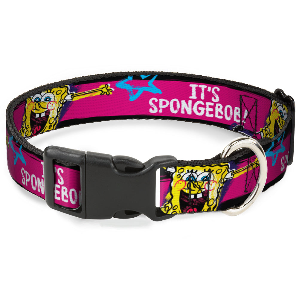 Plastic Clip Collar - SpongeBob Pose IT'S SPONGEBOB! Stripe Black/Pink/Blue/White Plastic Clip Collars SpongeBob SquarePants
