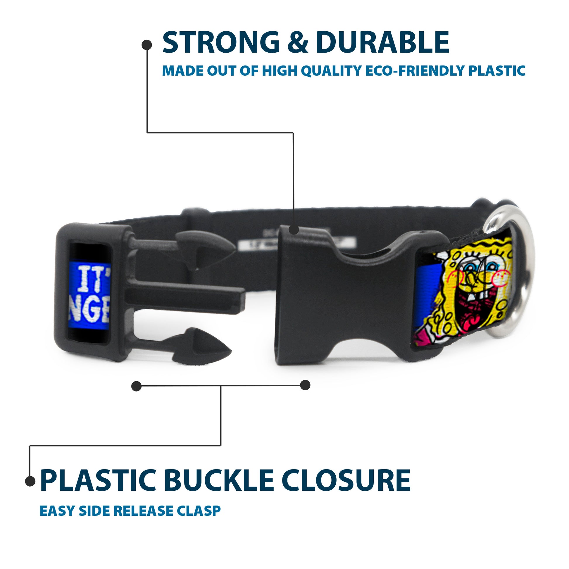 Plastic Clip Collar - SpongeBob Pose IT'S SPONGEBOB! Stripe Black/Blue/White Plastic Clip Collars SpongeBob SquarePants