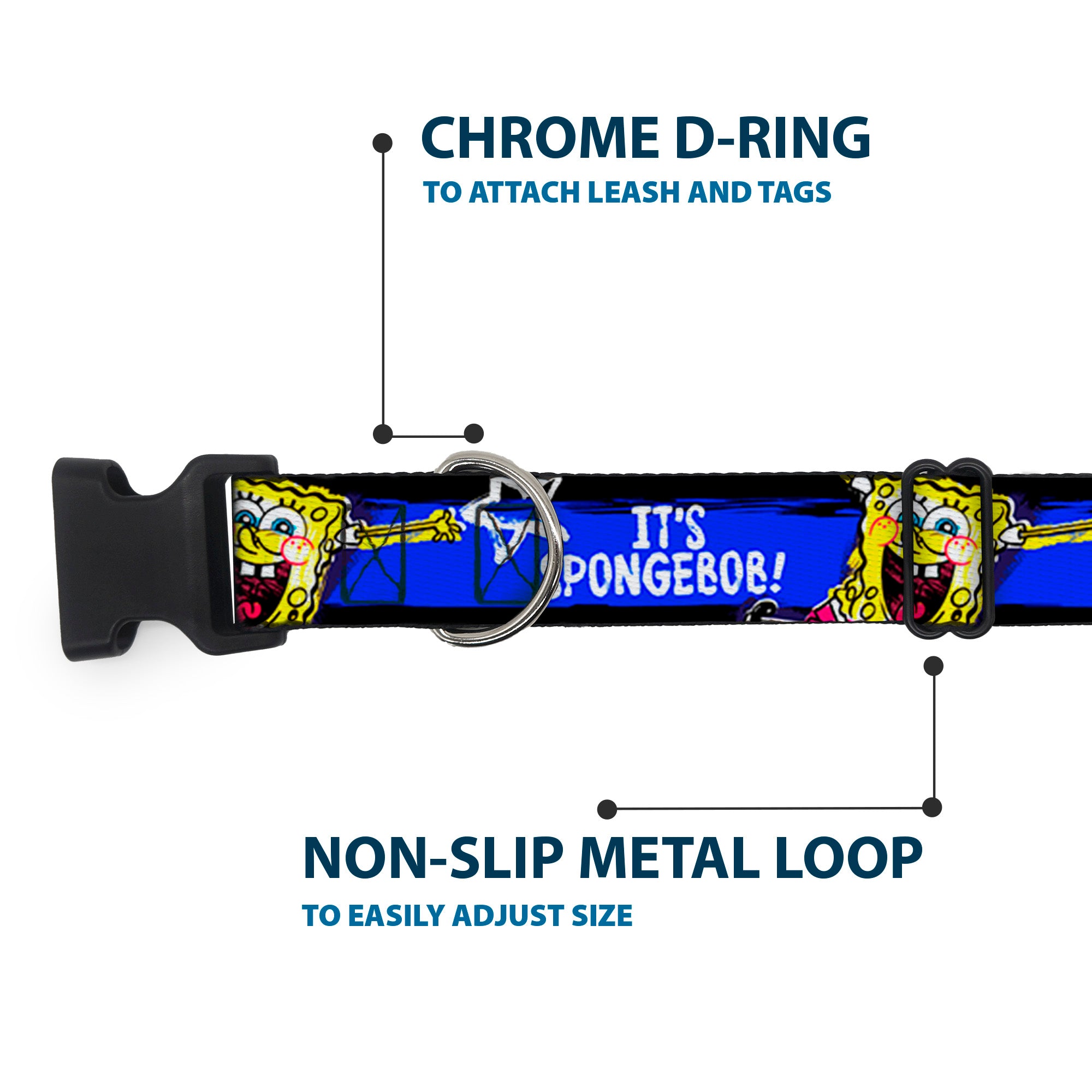 Plastic Clip Collar - SpongeBob Pose IT'S SPONGEBOB! Stripe Black/Blue/White Plastic Clip Collars SpongeBob SquarePants