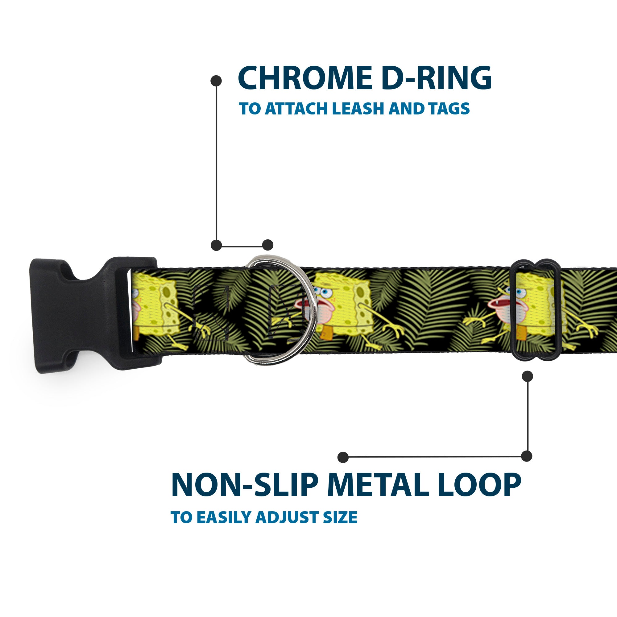 Plastic Clip Collar - Primitive Sponge Pose/Leaves Black/Green Plastic Clip Collars SpongeBob SquarePants