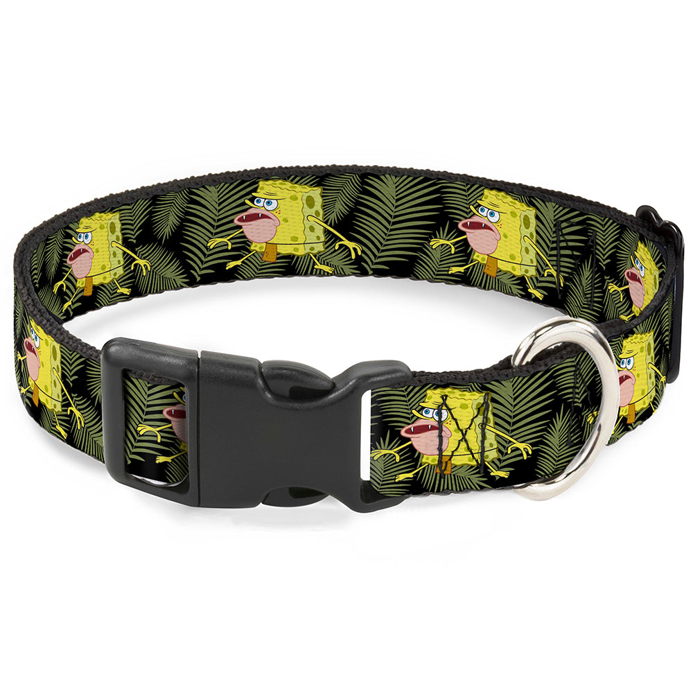 Plastic Clip Collar - Primitive Sponge Pose/Leaves Black/Green Plastic Clip Collars SpongeBob SquarePants