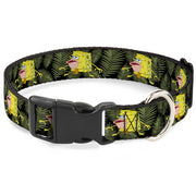Plastic Clip Collar - Primitive Sponge Pose/Leaves Black/Green Plastic Clip Collars SpongeBob SquarePants