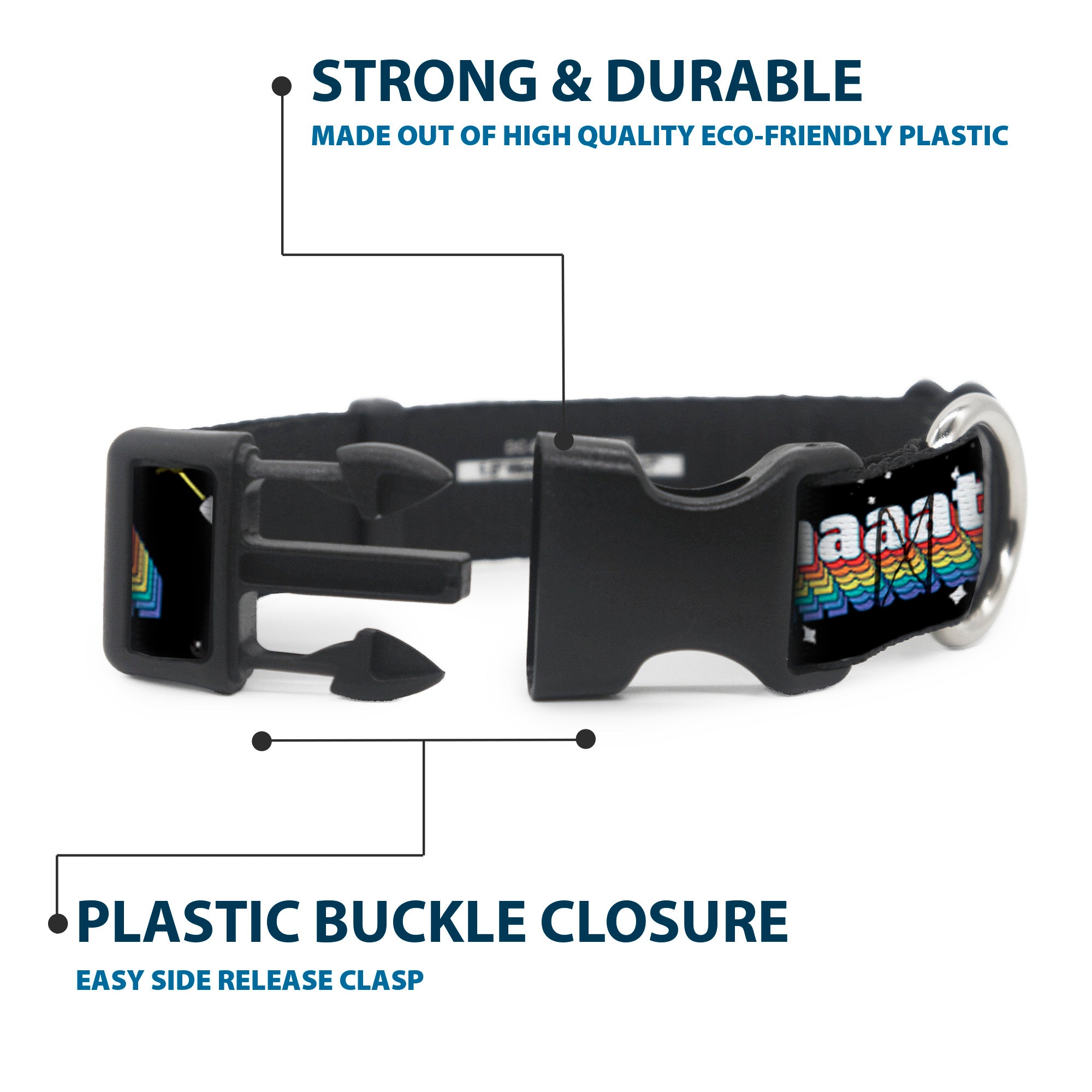 Plastic Clip Collar - SpongeBob Arms Up Rainbow Pose/IMAGINAAATION Black/Multi Color Plastic Clip Collars SpongeBob SquarePants