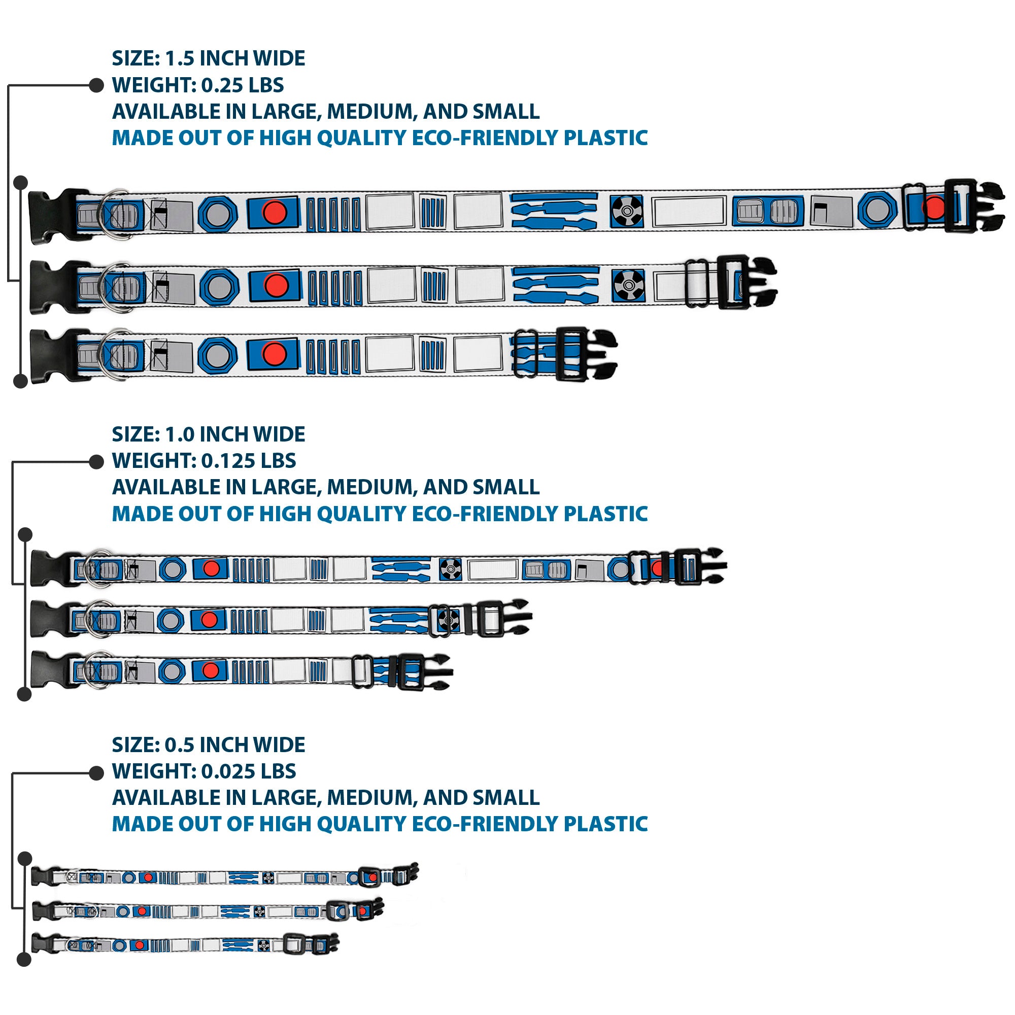 Plastic Clip Collar - Star Wars R2-D2 Bounding Parts White/Black/Blue/Gray/Red Plastic Clip Collars Star Wars