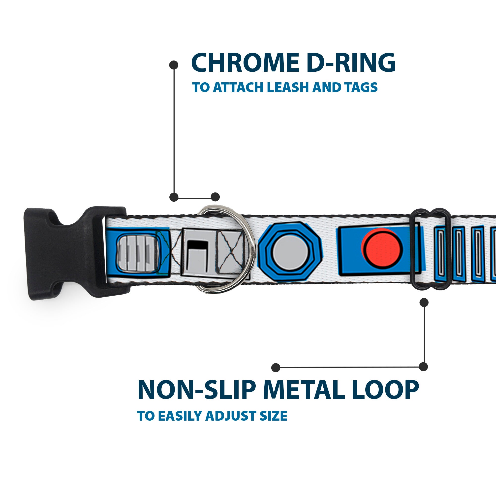 Plastic Clip Collar - Star Wars R2-D2 Bounding Parts White/Black/Blue/Gray/Red Plastic Clip Collars Star Wars
