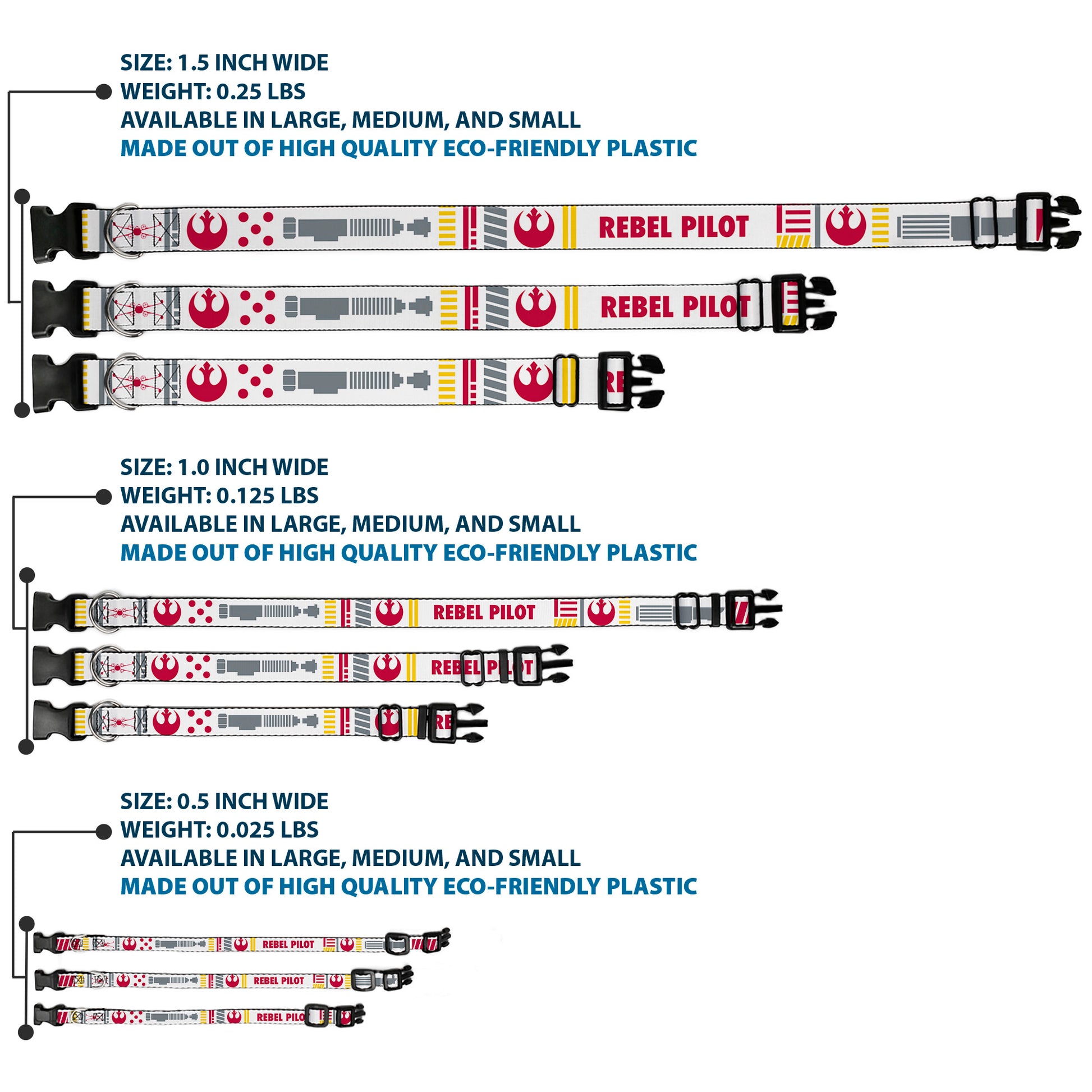 Plastic Clip Collar - Star Wars REBEL PILOT Rebel Alliance Insignia/Lightsaber/X-Wing Fighter White/Red/Yellow/Gray Plastic Clip Collars Star Wars