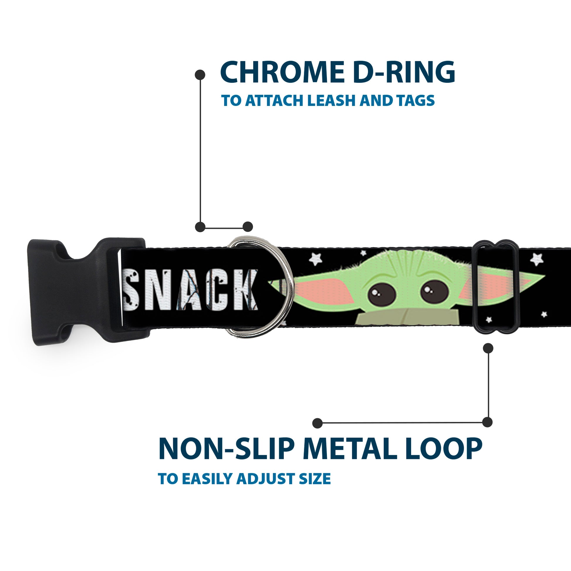 Plastic Clip Collar - Star Wars The Child Chibi Face PROTECT ATTACK SNACK Black/White Plastic Clip Collars Star Wars