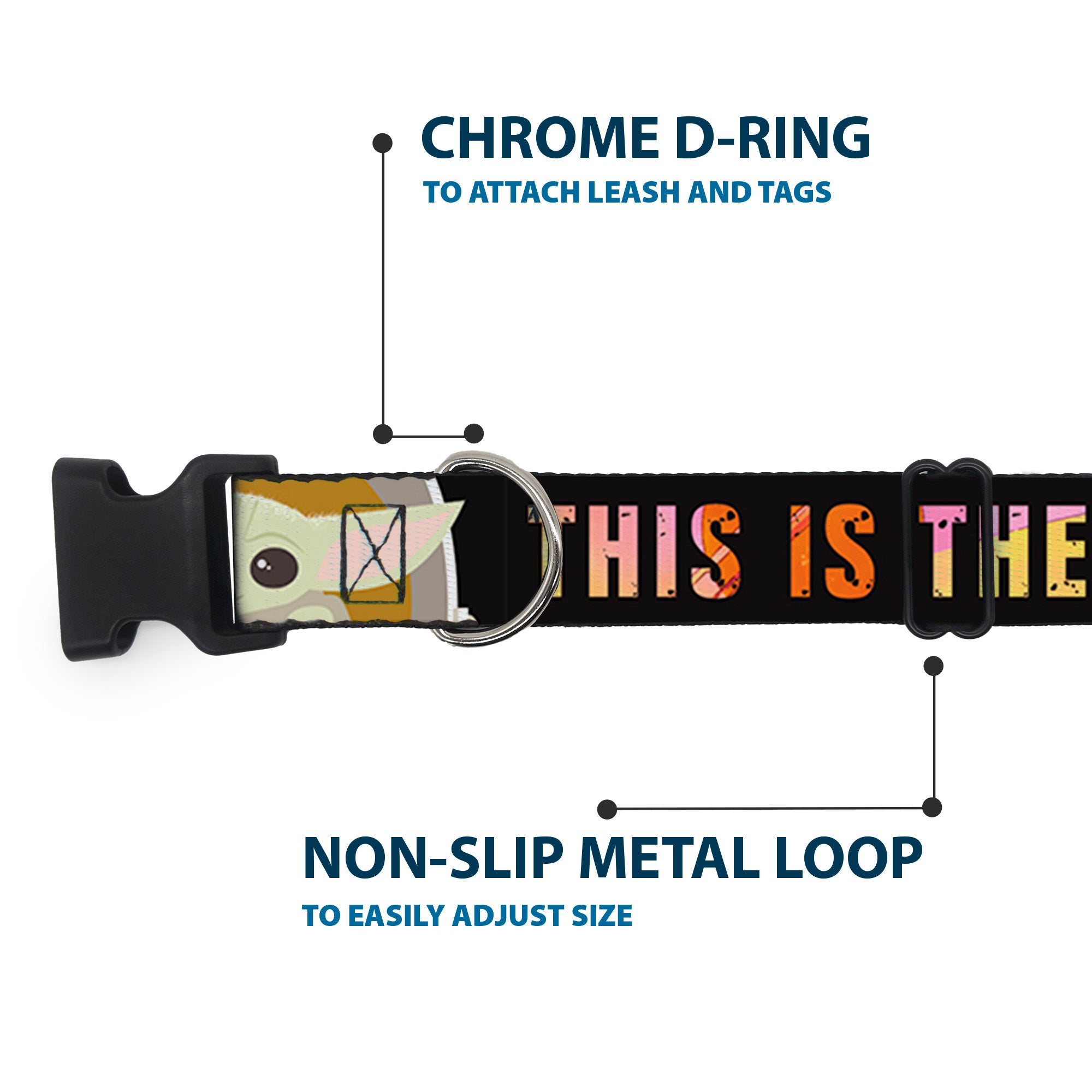 Plastic Clip Collar - Star Wars The Child Chibi Pod Pose THIS IS THE WAY Black/Multi Color Plastic Clip Collars Star Wars